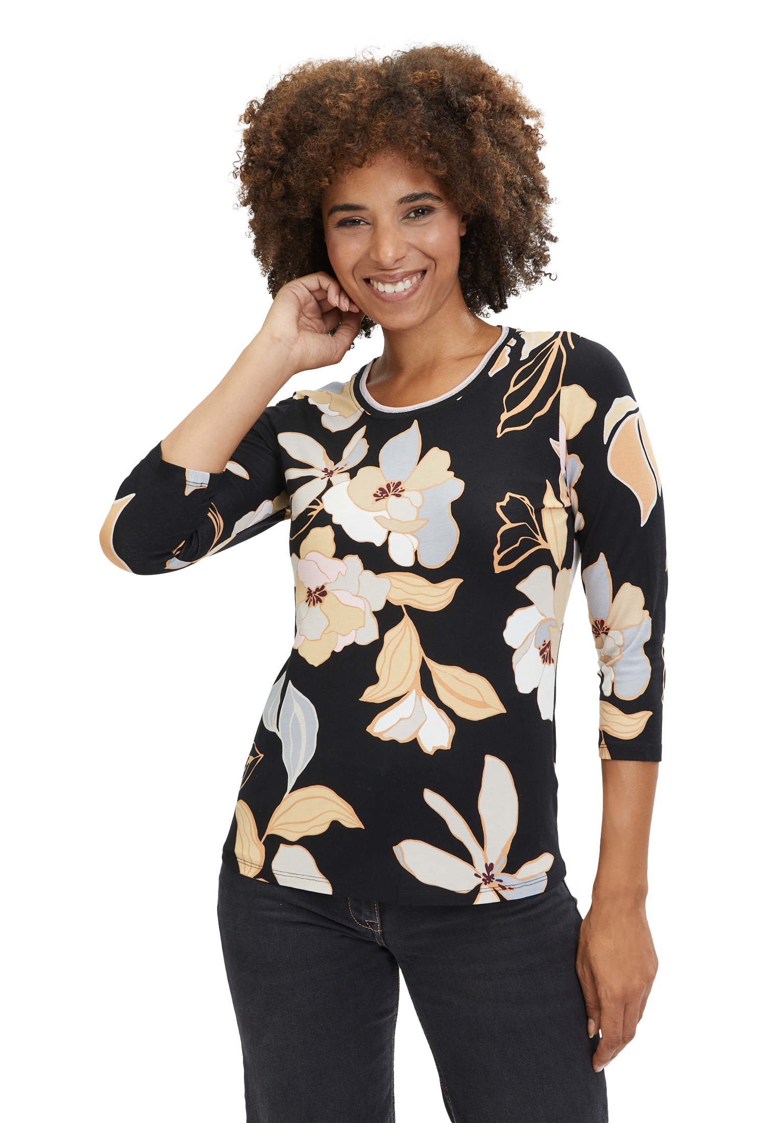 Betty Barclay 3/4-Arm-Shirt "Betty Barclay Basic Shirt mit Print", Rippbündchen