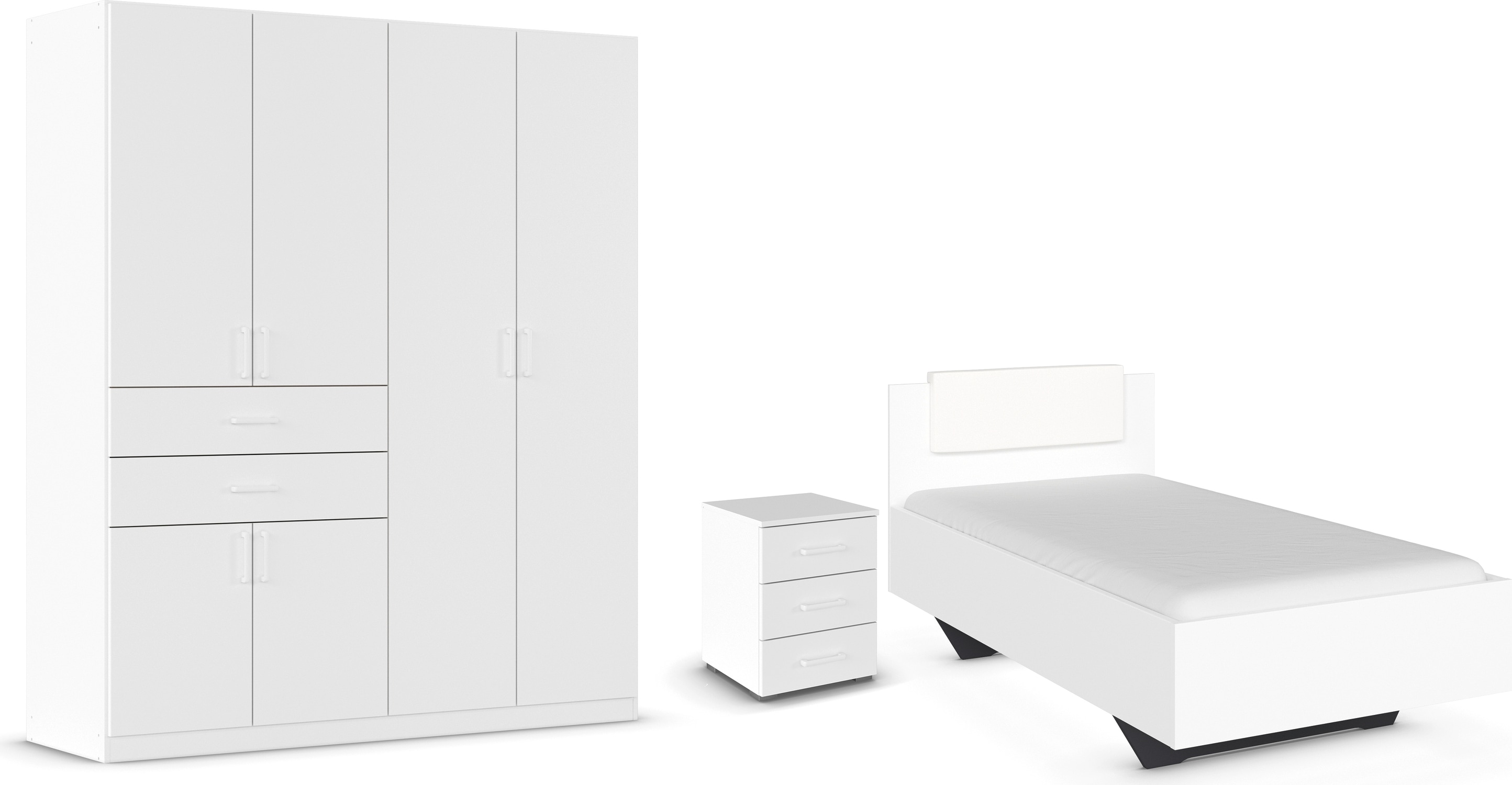 rauch "Komplettzimmer Komplettschlafzimmer Schlafzimmer-Set (3-St.) MAIKA" Set, 3 Stk. tlg. Schrank 3 Breiten, 2 Höhen, Bett 100 cm, Nachttisch MADE IN GERMANY