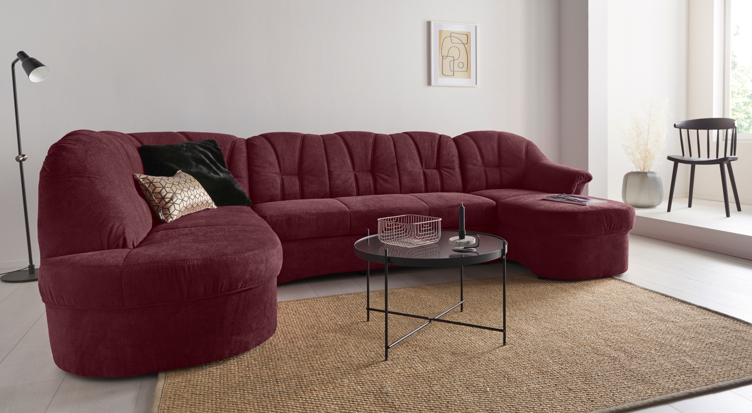 DOMO collection Wohnlandschaft "Papenburg elegand & zeitlos, viel Platz, Breite 297cm, U-Form" in großer Farbvielfalt, wahlweise Bettfunktion, frei im Raum stellbar