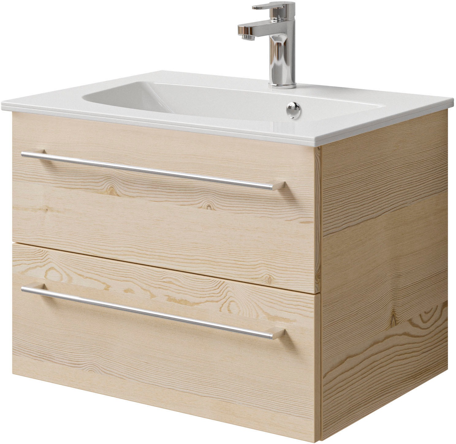 Saphir Badmöbel-Set »Serie 6025 2-teilig Mineralmarmor-Waschtisch mit LED-Spiegelschrank«, (2 St.), Waschplatz 67 cm breit, 2 Schubladen, 2 Spiegel-Türen, inkl Türdämpfer