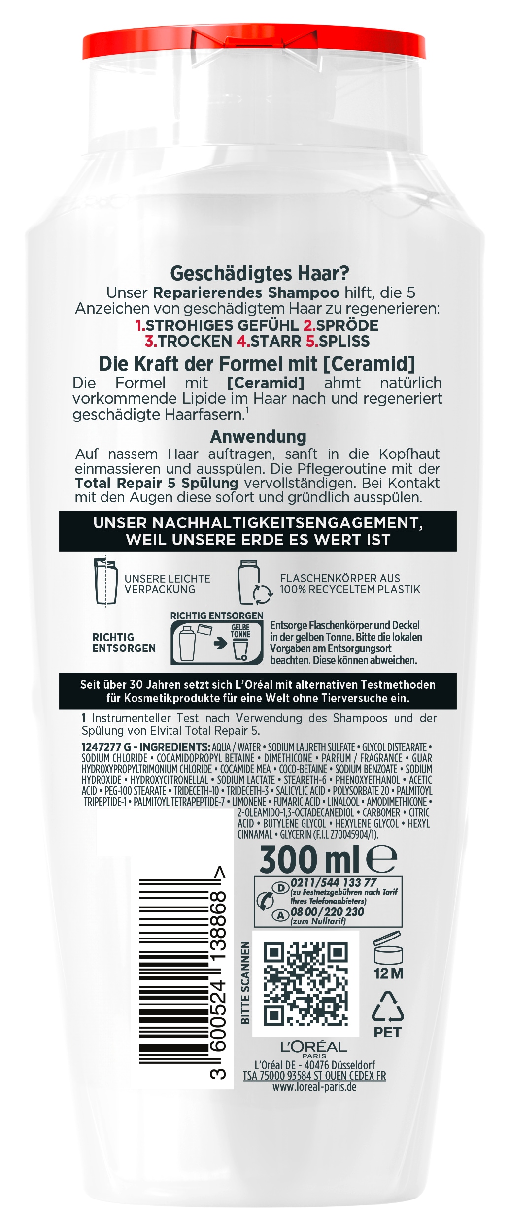 L'ORÉAL PARIS Haarspülung »L'Oréal Paris Elvital Total Repair 5 Spülung«, (Packung, 6 tlg.)