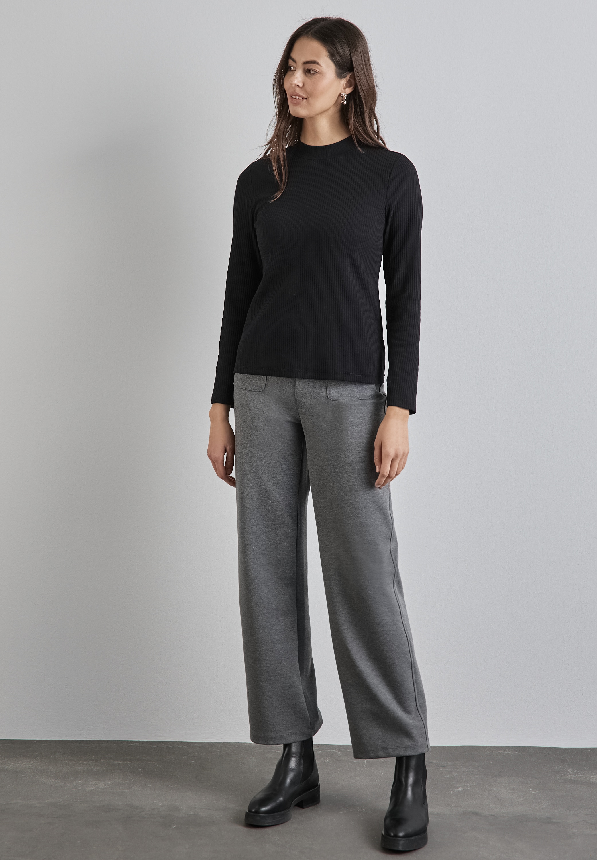 STREET ONE Langarmshirt, aus Baumwolle mit Stretchante