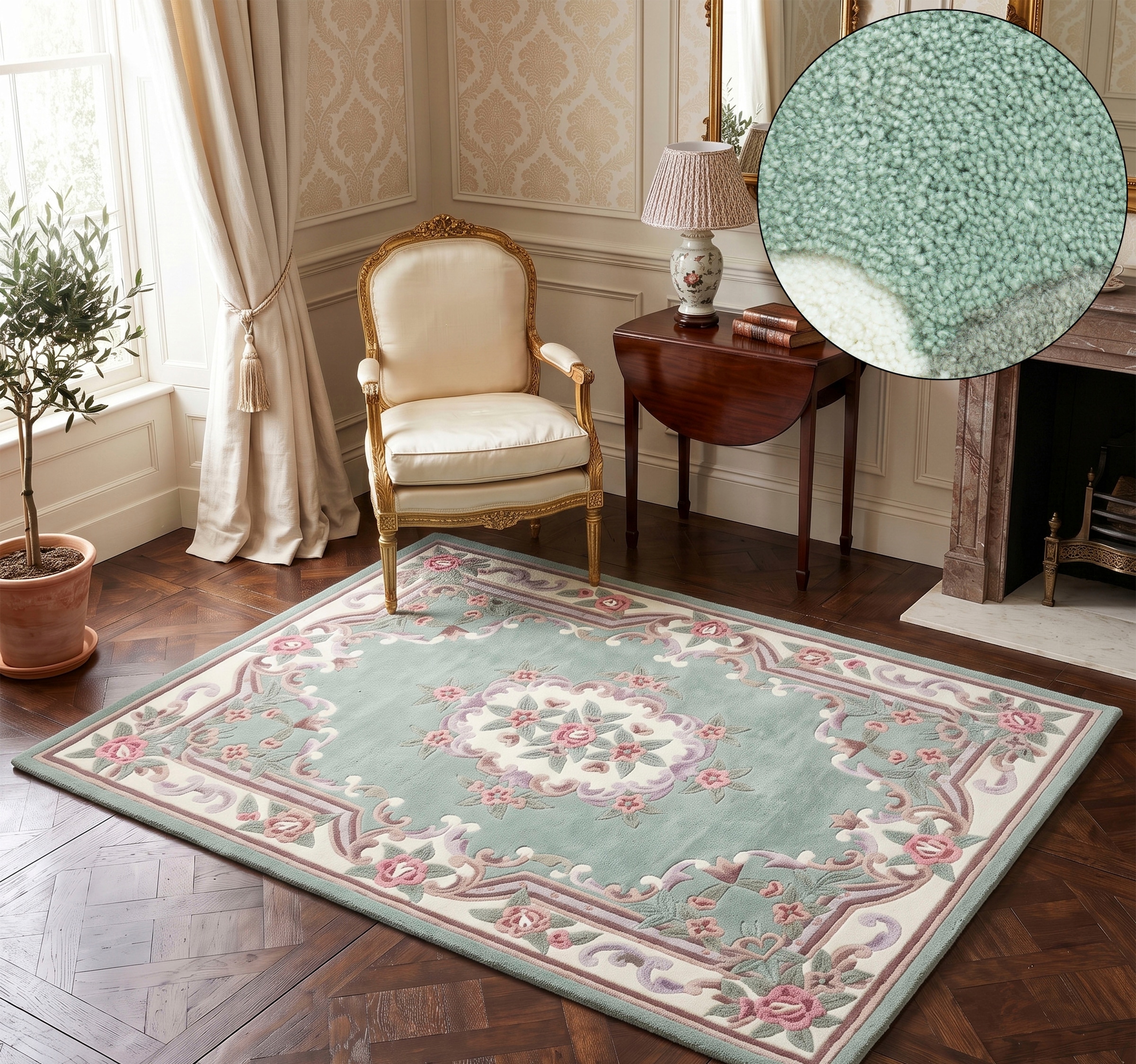 THEKO Teppich "Ming" rechteckig 14 mm Höhe handgefertigt, Pastell-Farben, florales Design, Wohnzimmer