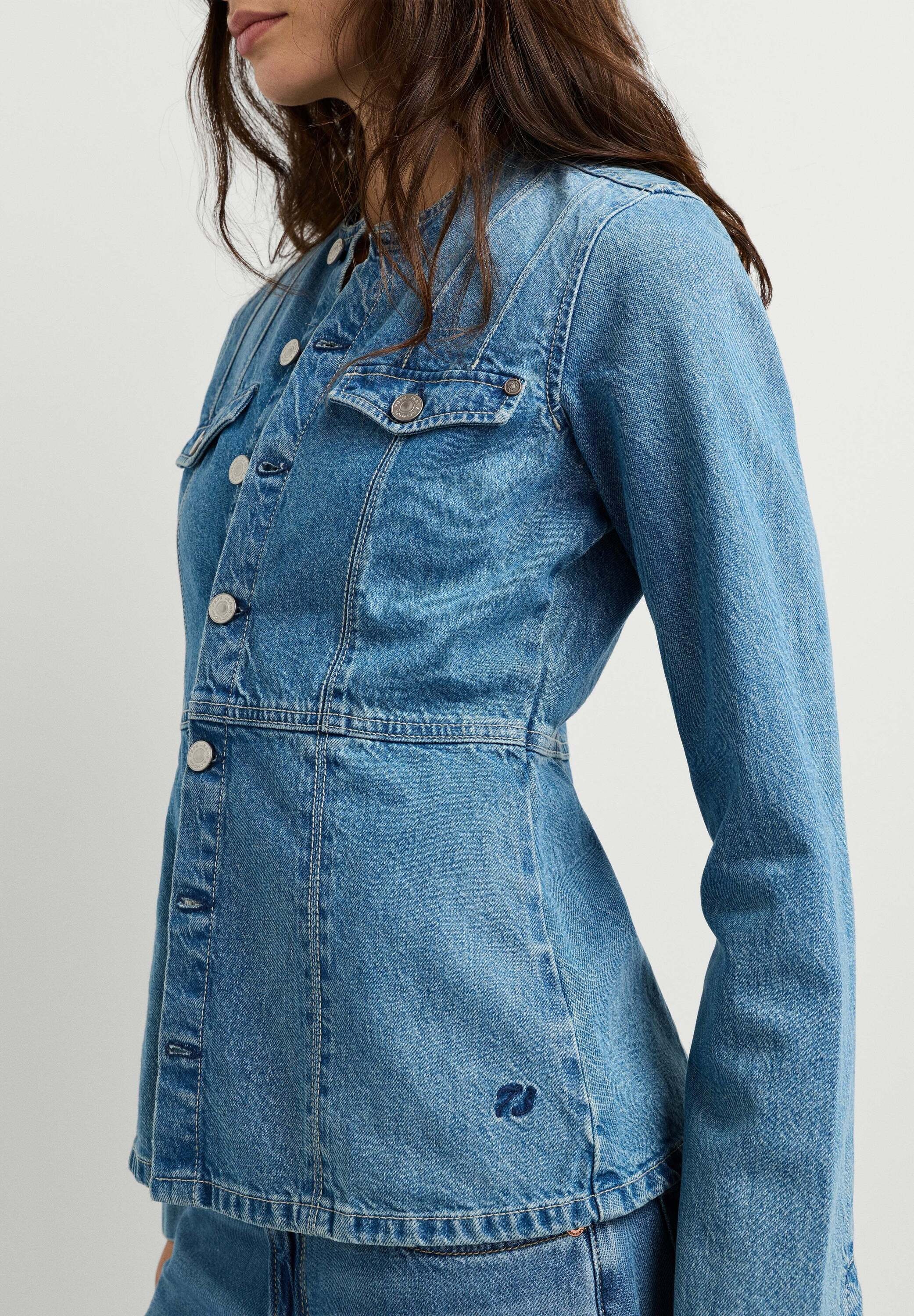 Pepe Jeans Wintermantel »winter coat KAREN COLLARLESS JACKET VERDE BLUE«
