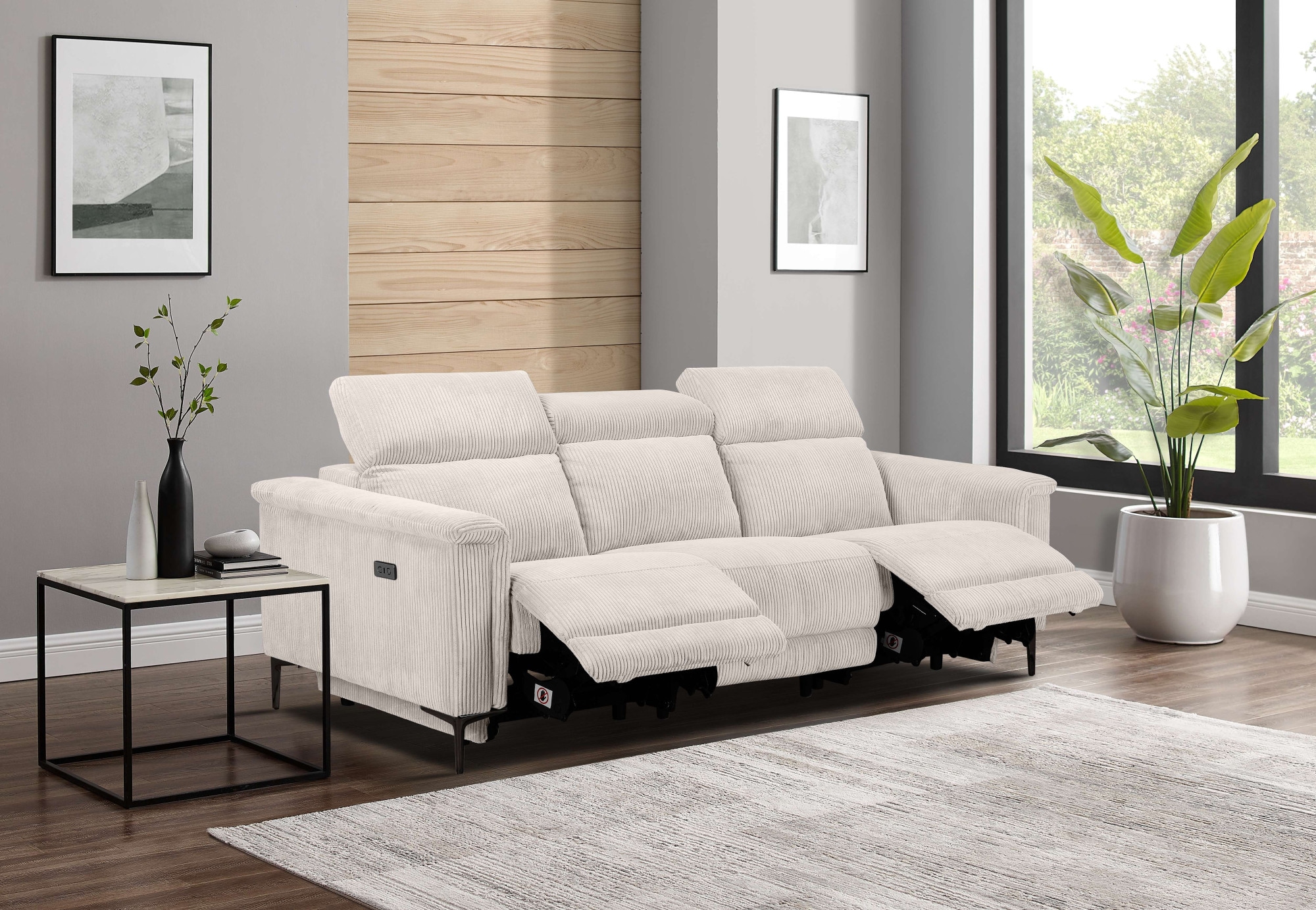 Places of Style 3-Sitzer »Lund Cord, mit manueller o. elektrischer Relaxfunktion in 2 Sitzen,«, USB-A, Kopfteilverstellung, Breite 222 cm