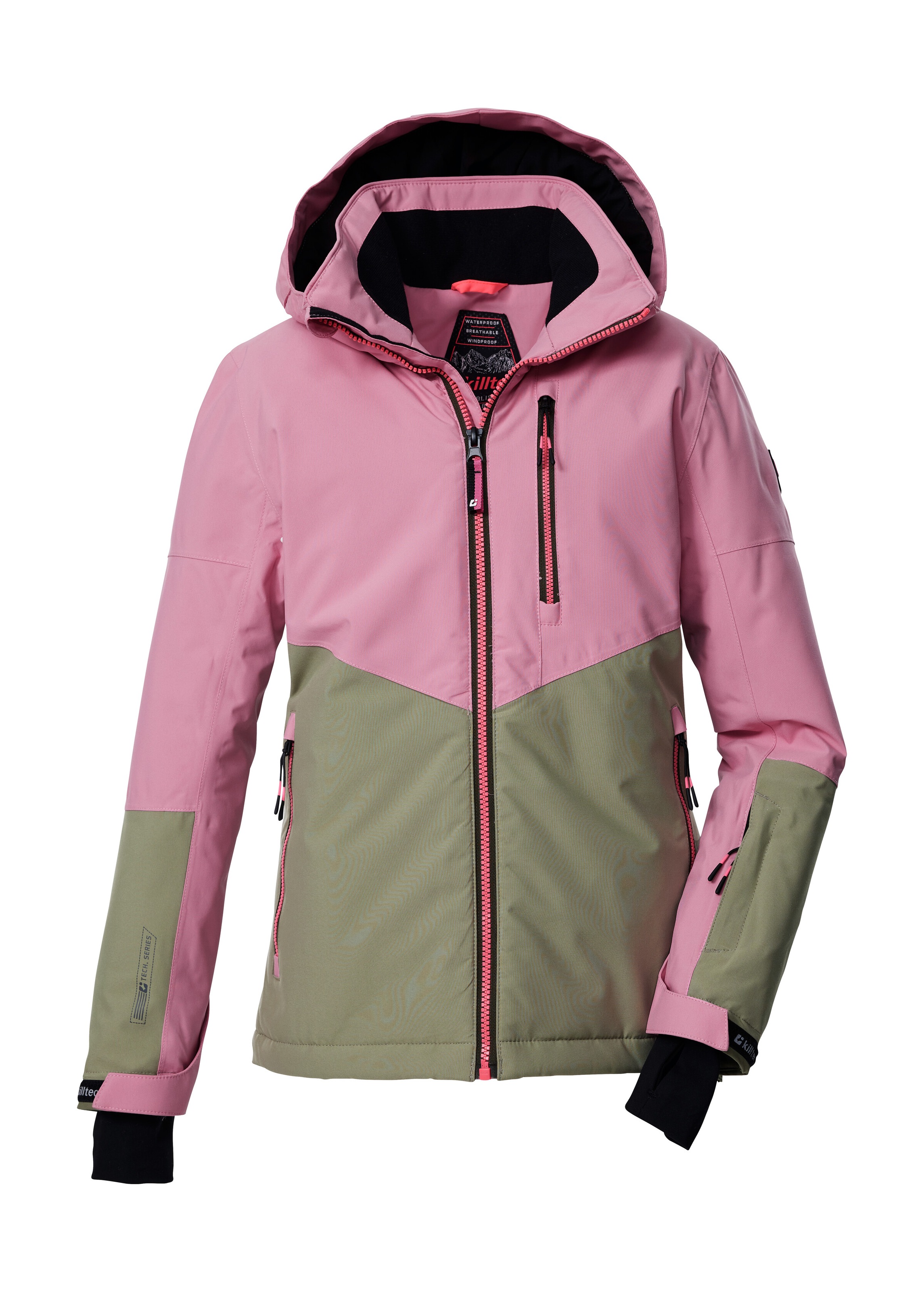 Skijacke KILLTEC "KSW 207 GRLS SKI JCKT", Mädchen, Gr. 176, rosa (hellpink), Obermaterial: 100% Polyester;Futter: 100% Polyester;Füllung: 100% Polyester, Jacken Skijacke, Wasserdichte, atmungsaktive Kinderjacke mit reflektierenden Details