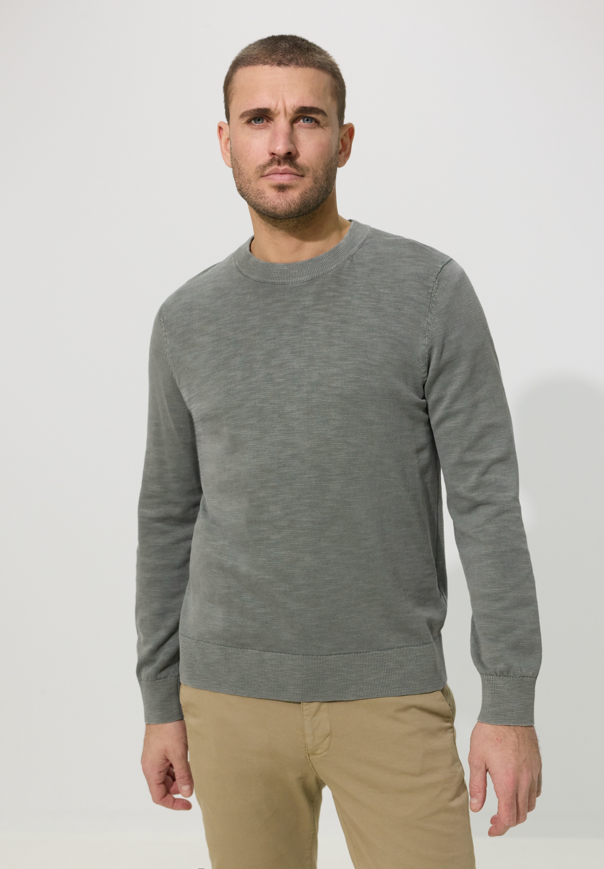 STREET ONE MEN Rundhalspullover aus reiner Baumwolle