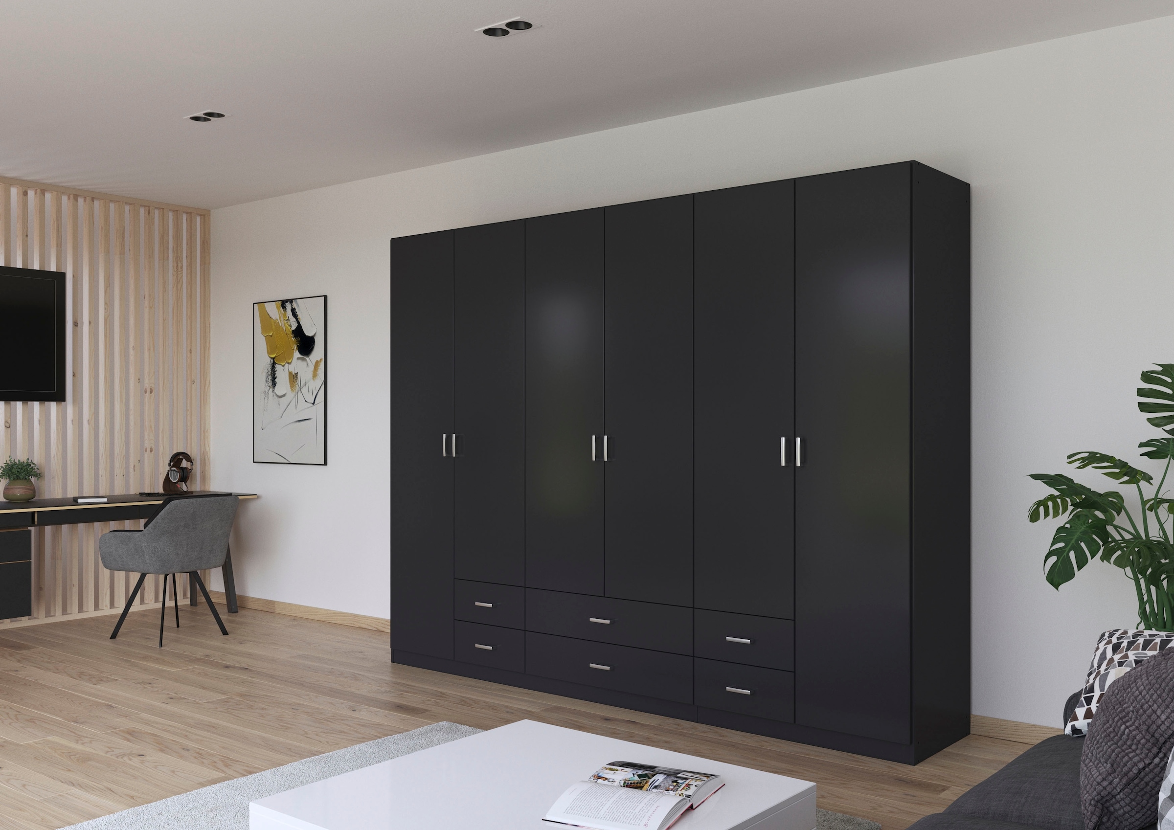rauch Drehtürenschrank "Kleiderschrank Garderobe GAMMA Breiten 271 cm" in 3 Ausstattungen BASIC/CLASSIC/PREMIUM (inkl. SOFT-CLOSE-Funktion), mit Schubladen, verschiedene Griff-Varianten TOPSELLER MADE IN GERMANY