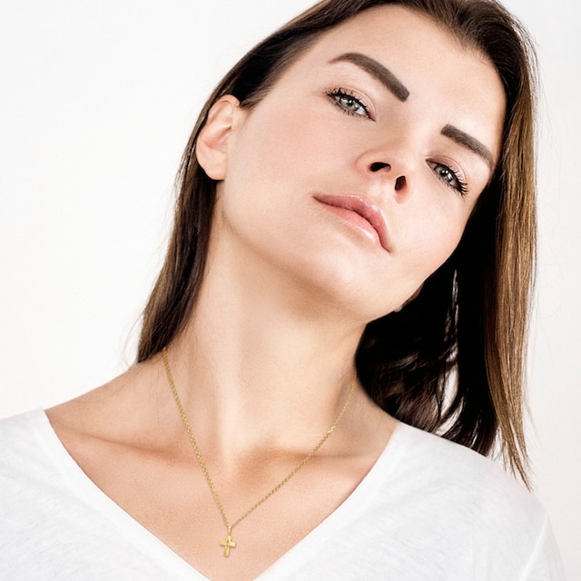 ONE ELEMENT Kette mit Anhänger »Zirkonia Kreuz Anhänger aus 333 Gelbgold«,  Damen Schmuckset - Set mit verstellbarer Halskette online bestellen | BAUR