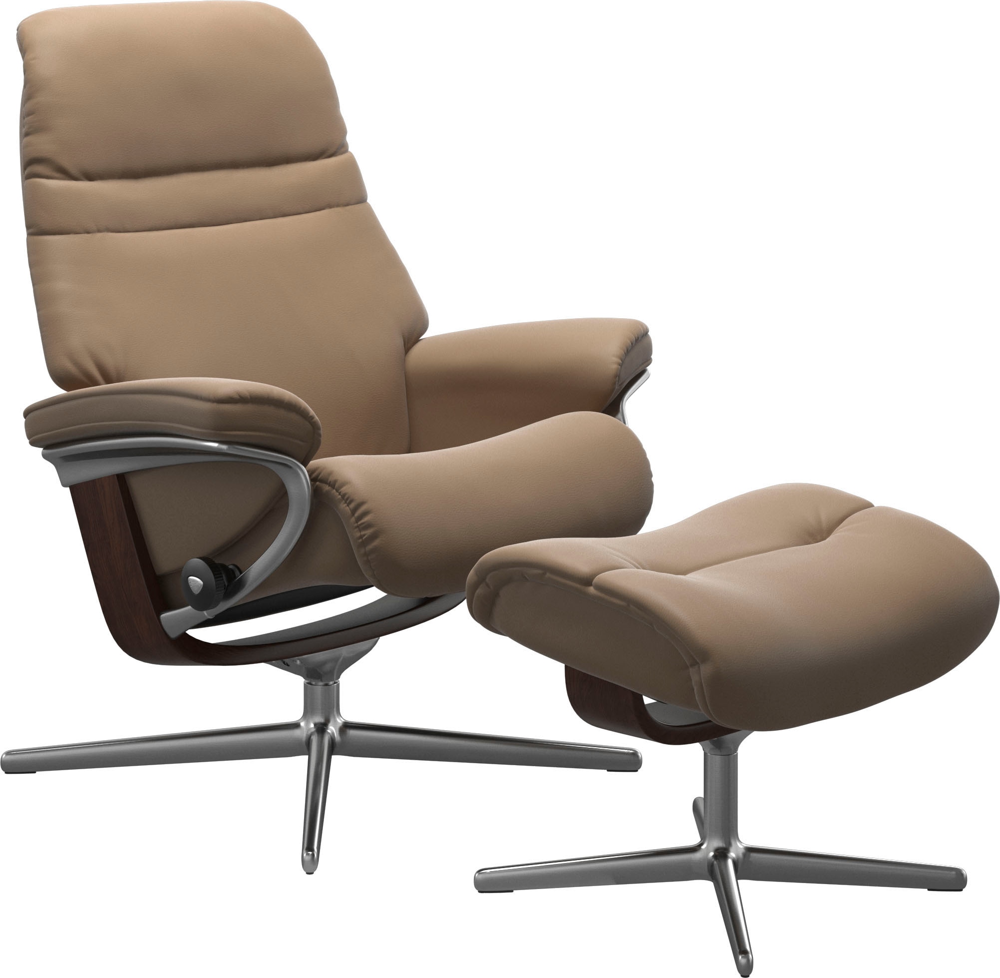 Stressless Relaxsessel "Sunrise" Set, Relaxsessel mit Hocker, mit Hocker, mit Cross Base, Größe S, M & L, Holzakzent Braun