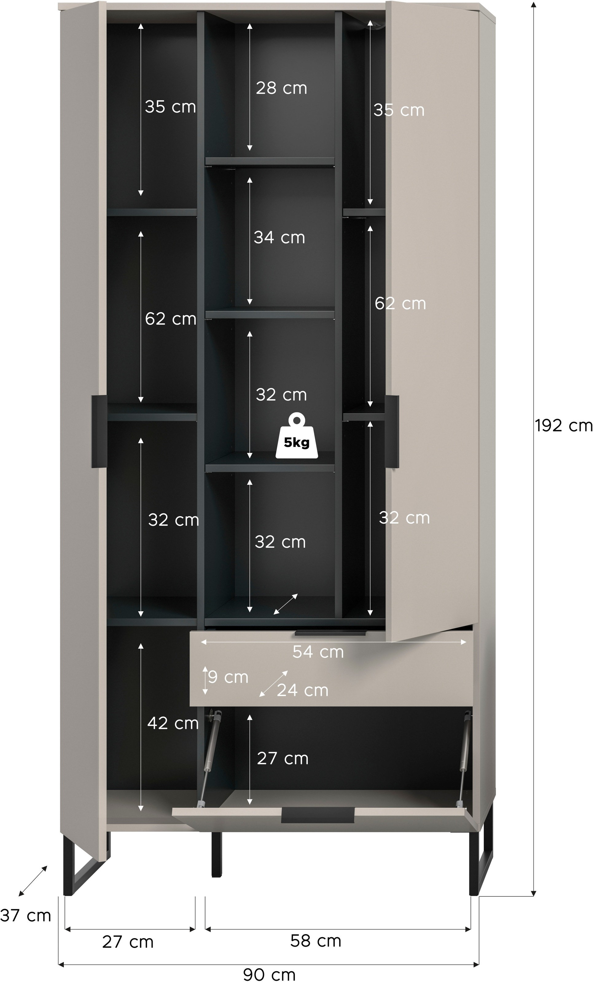 INOSIGN Mehrzweckschrank »Adio, Stauraumtype, 90 cm Breite«, (1 St.), Adio, Stauraumtype, Kashmir NB, 4 offene Fächer, 2 Türen, 1 Klappe