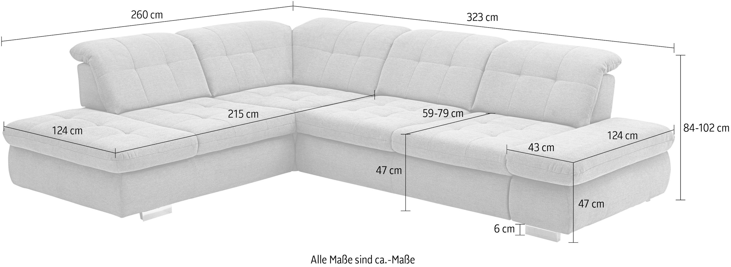 Die PlanBar Ecksofa »MP-IN17004 L-Form«, wahlweise mit Bettfunktion, Sitztiefen- und Kopfteilverstellung
