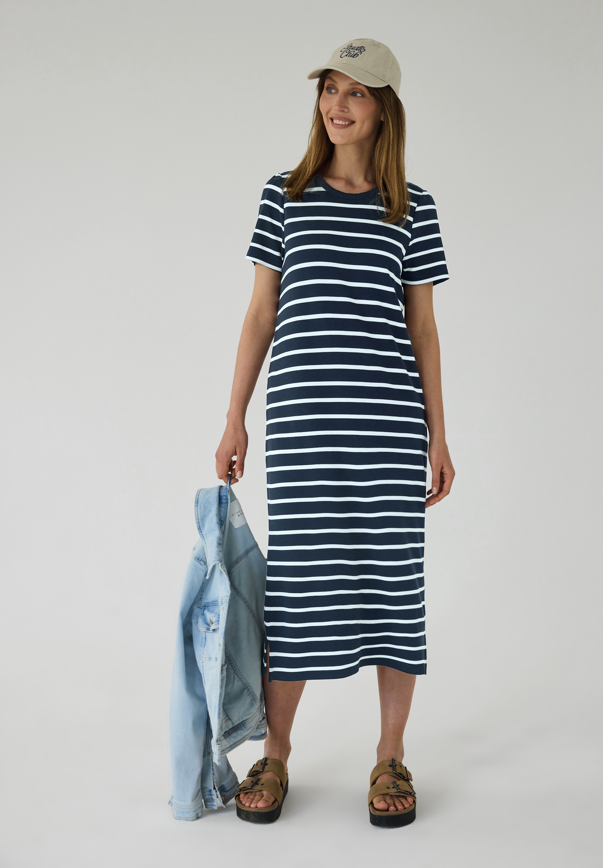 STREET ONE STUDIO Midikleid Ohne Taschen mit Rundhalsausschnitt
