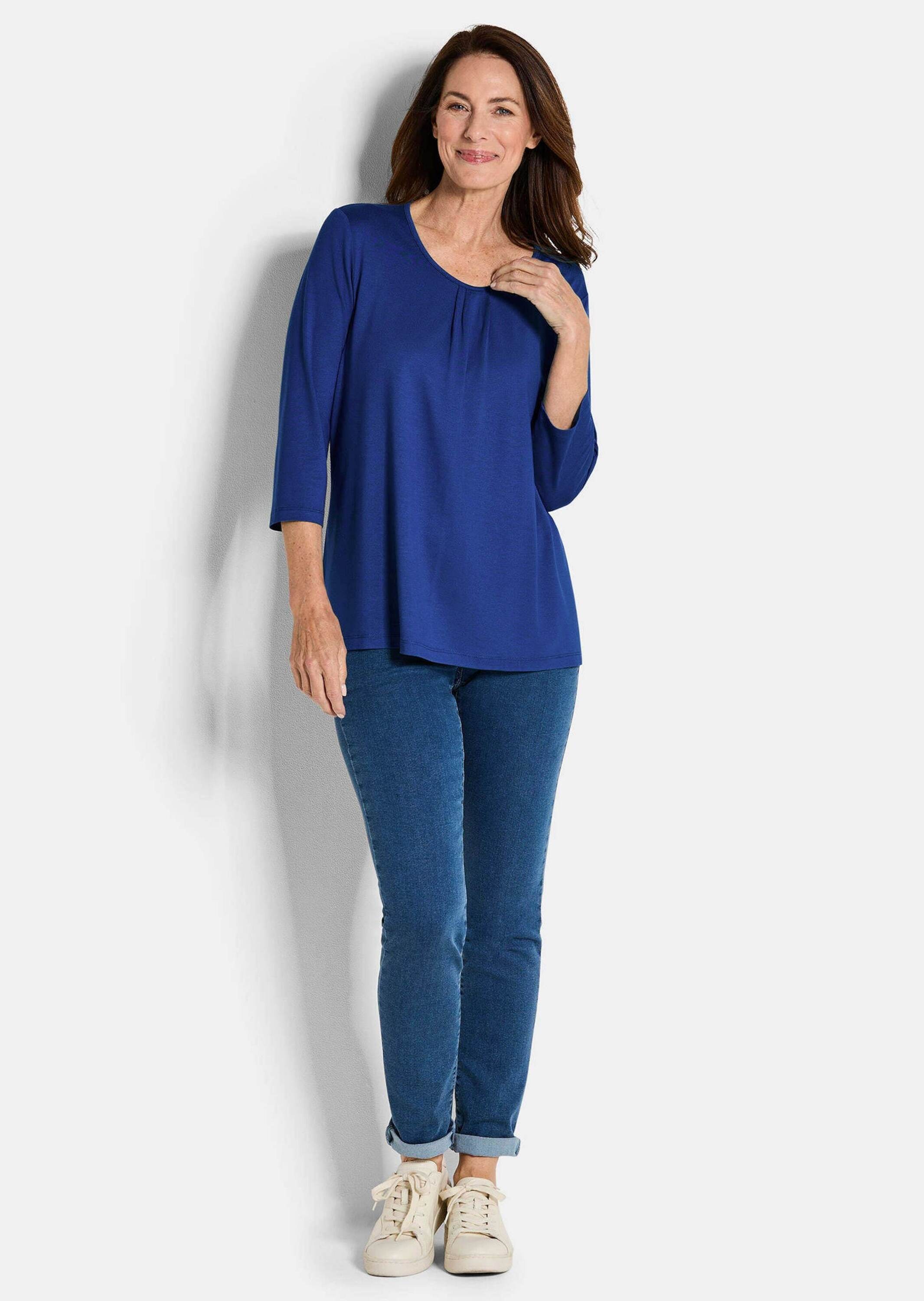 GOLDNER Kurzarmshirt "Kurzgröße Viskose-Oberteil mit Halbarm" Falten günstig online kaufen