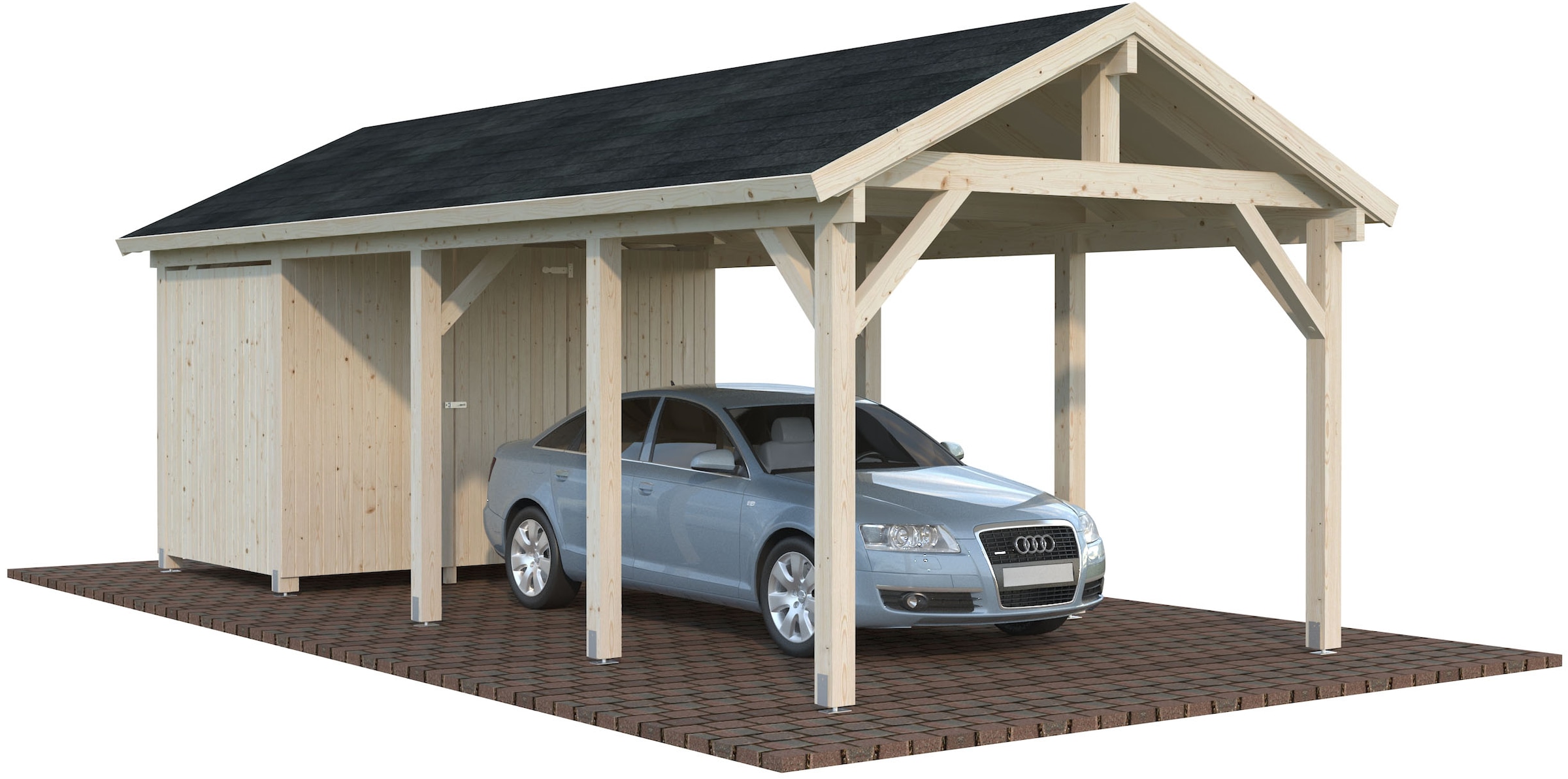 Palmako Einzelcarport »Robert mit Geräteraum« Massivholz 291 cm natur