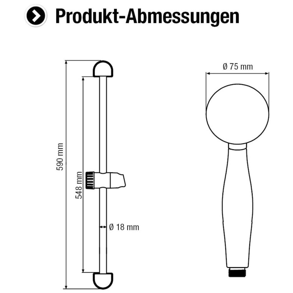 CORNAT Duschsystem »Handbrause 75 mm - 8 Strahlarten: Normal-, ECO-, Soft & Massage«, (Komplett-Set)