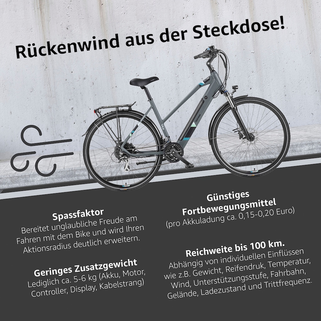 Telefunken E-Bike »Expedition XC940«, 24 Gang, Shimano, Acera, Heckmotor 250 W, (ca. 100 km Reichweite-hydraulische Scheibenbremsen-Straßenzulassung)