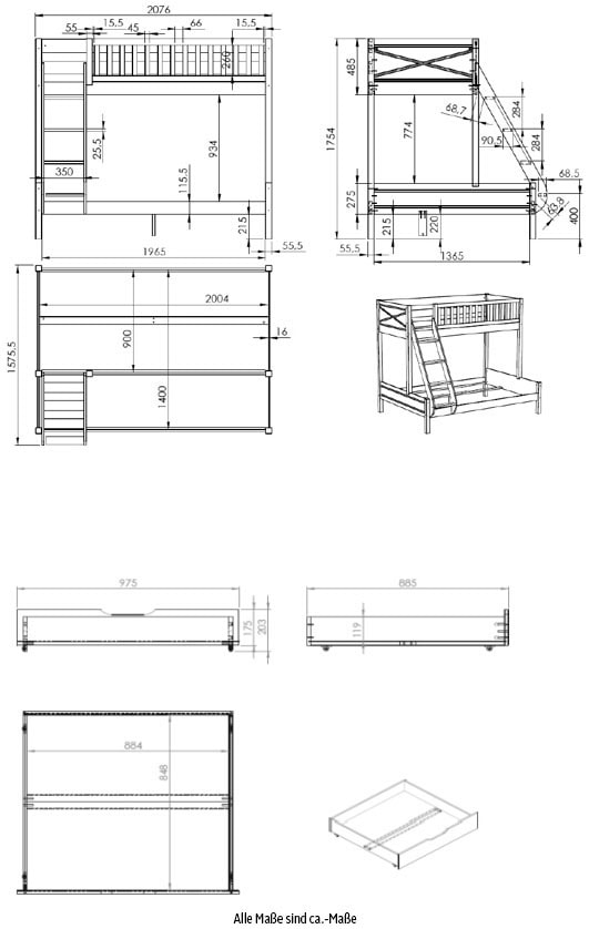 Vipack Etagenbett, (Made in Europe)