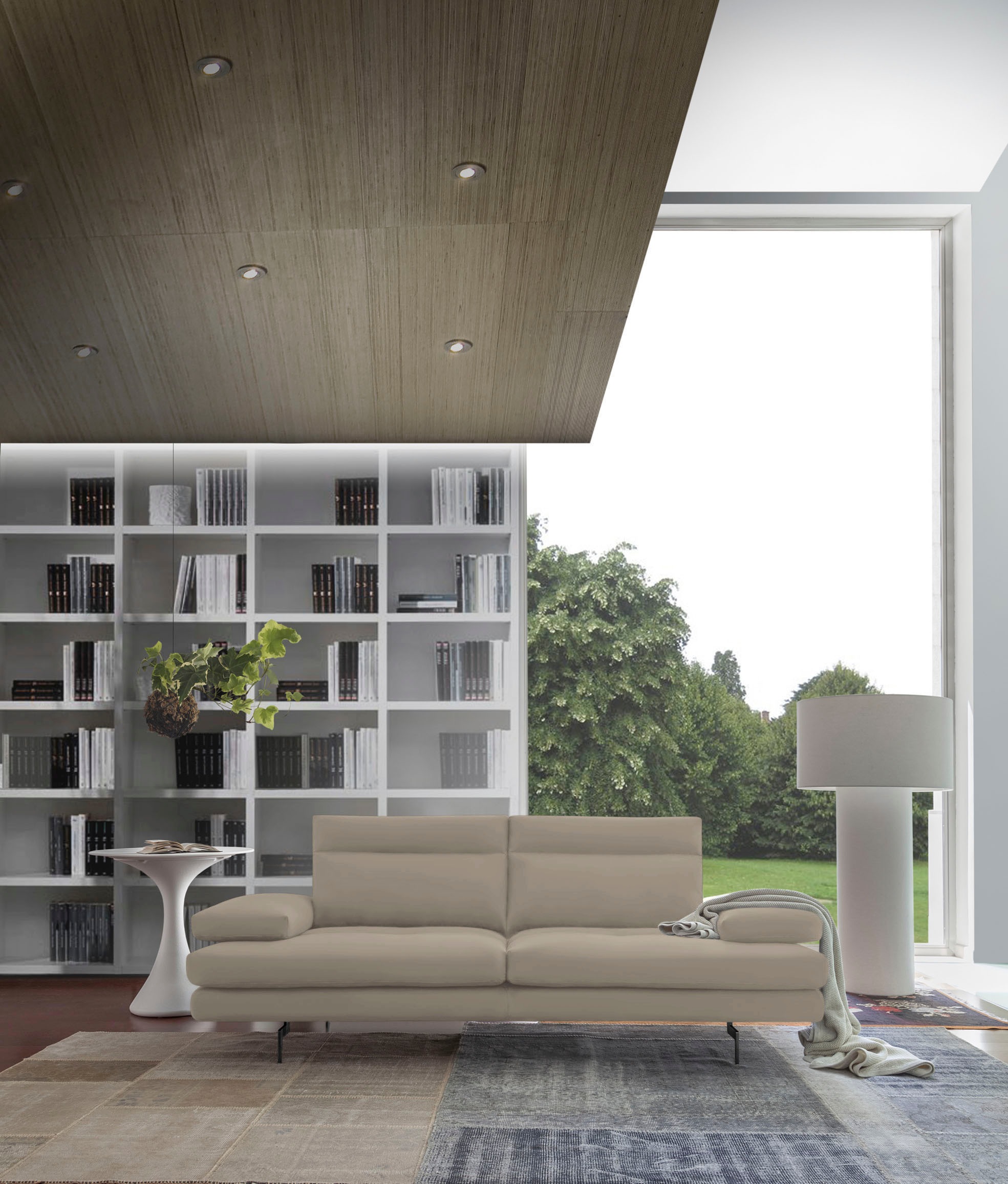 CALIA ITALIA 3-Sitzer "Toby Wing, 208 cm breit, Designsofa, hochwertige Verarbeitungsdetails" inkl. Sitztiefenverstellung und Armteilfunktion, Füße in Schwarz matt