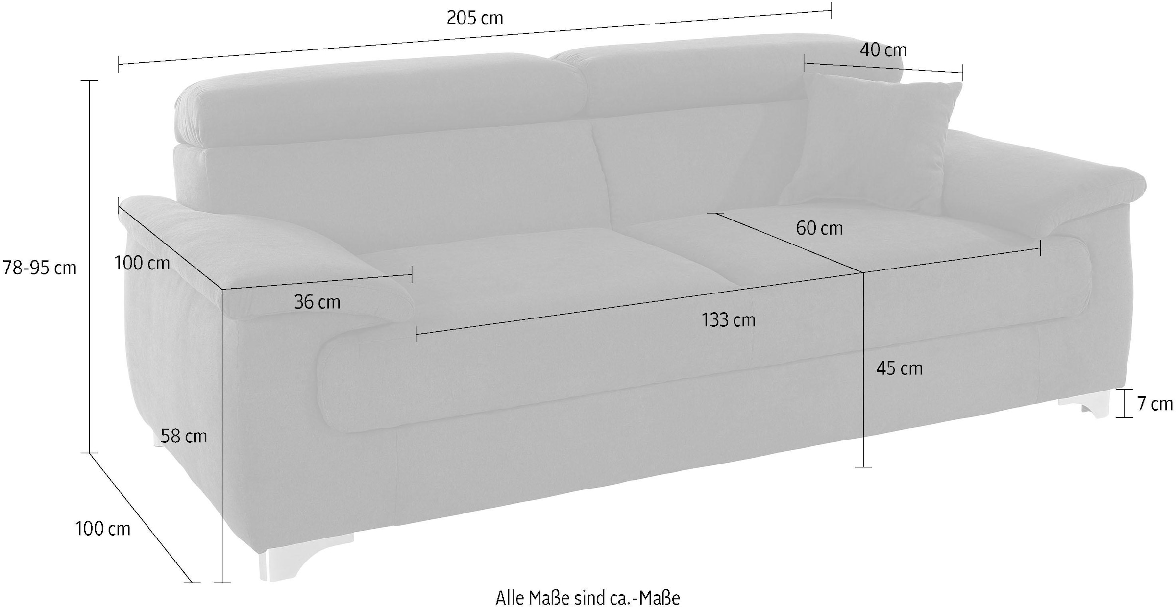 DOMO collection 2,5-Sitzer »Mira inklusive Kopfteilverstellung für mehr Wohlfühlkomfort«, elegant und modern, komfortabel, frei im Raum stellbar
