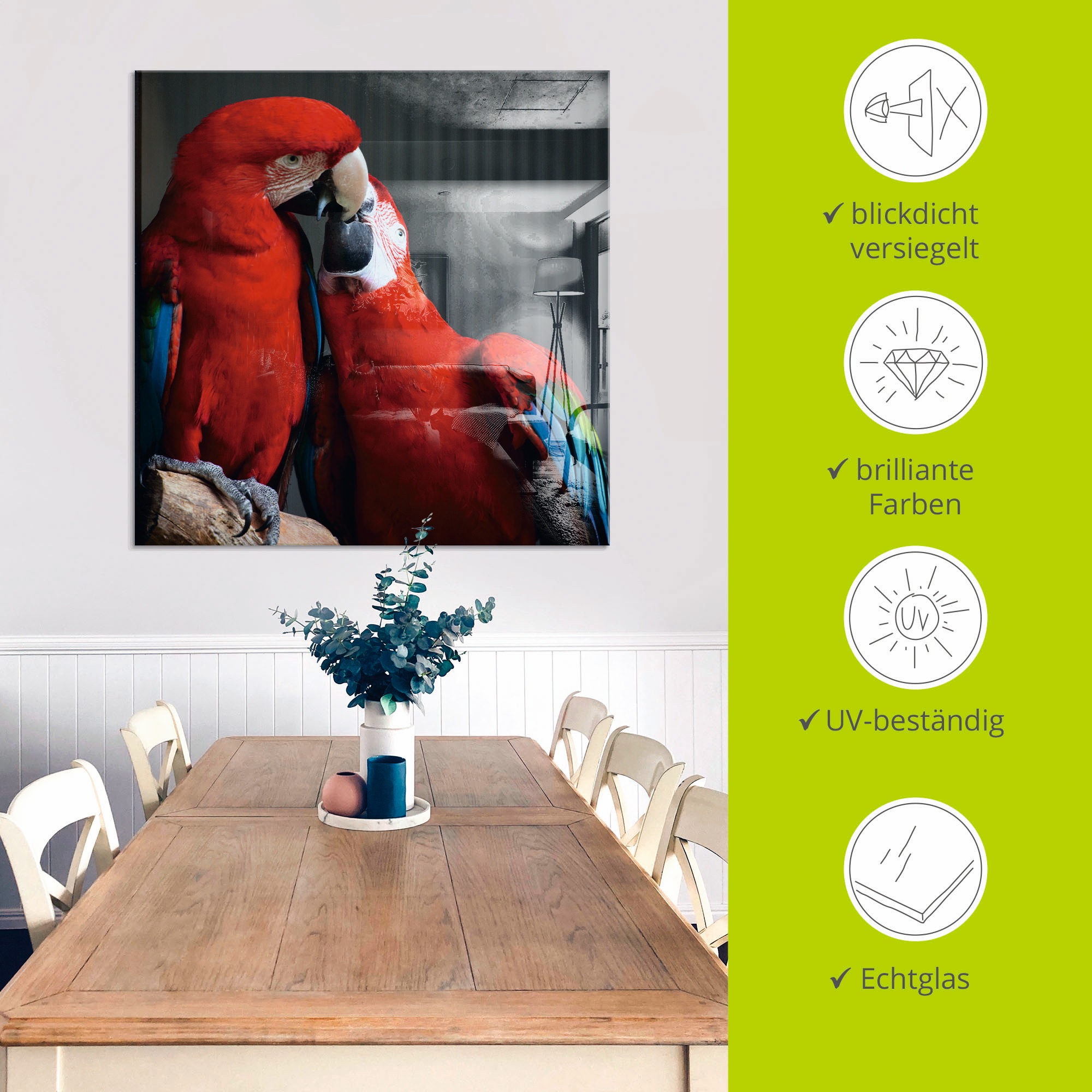 Artland Glasbild »Papageien« Vögel 1 Stk. tlg. in verschiedenen Größen