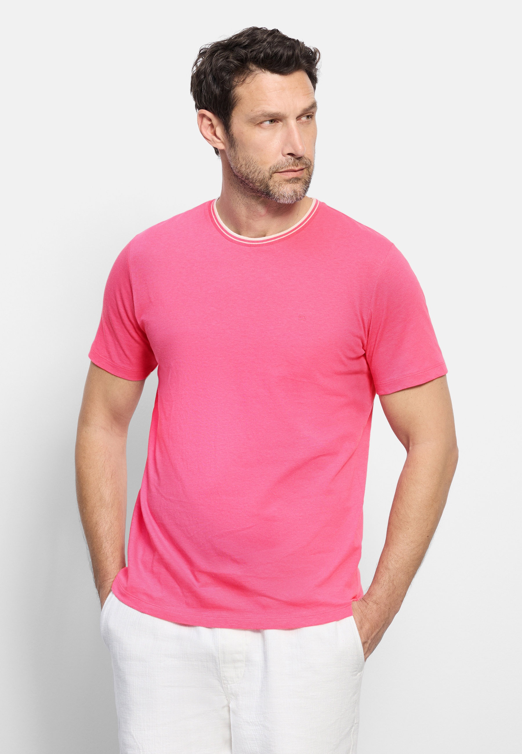 T-Shirt OLYMP "OLYMP Casual Wirk", Damen, Gr. M, pink, 70% Baumwolle, 30% Leinen, Shirts T-Shirt