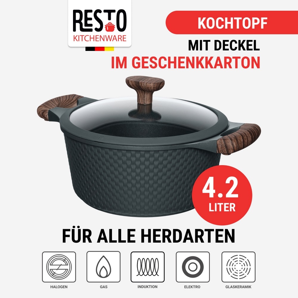 RESTO Kitchenware Bratentopf »Ran, Kochtopf antihaftbeschichtet und spülmaschinenfest«, Aluminiumguss, (2 tlg.), Geeignet für alle Herdarten, auch Induktion, im Geschenkkarton