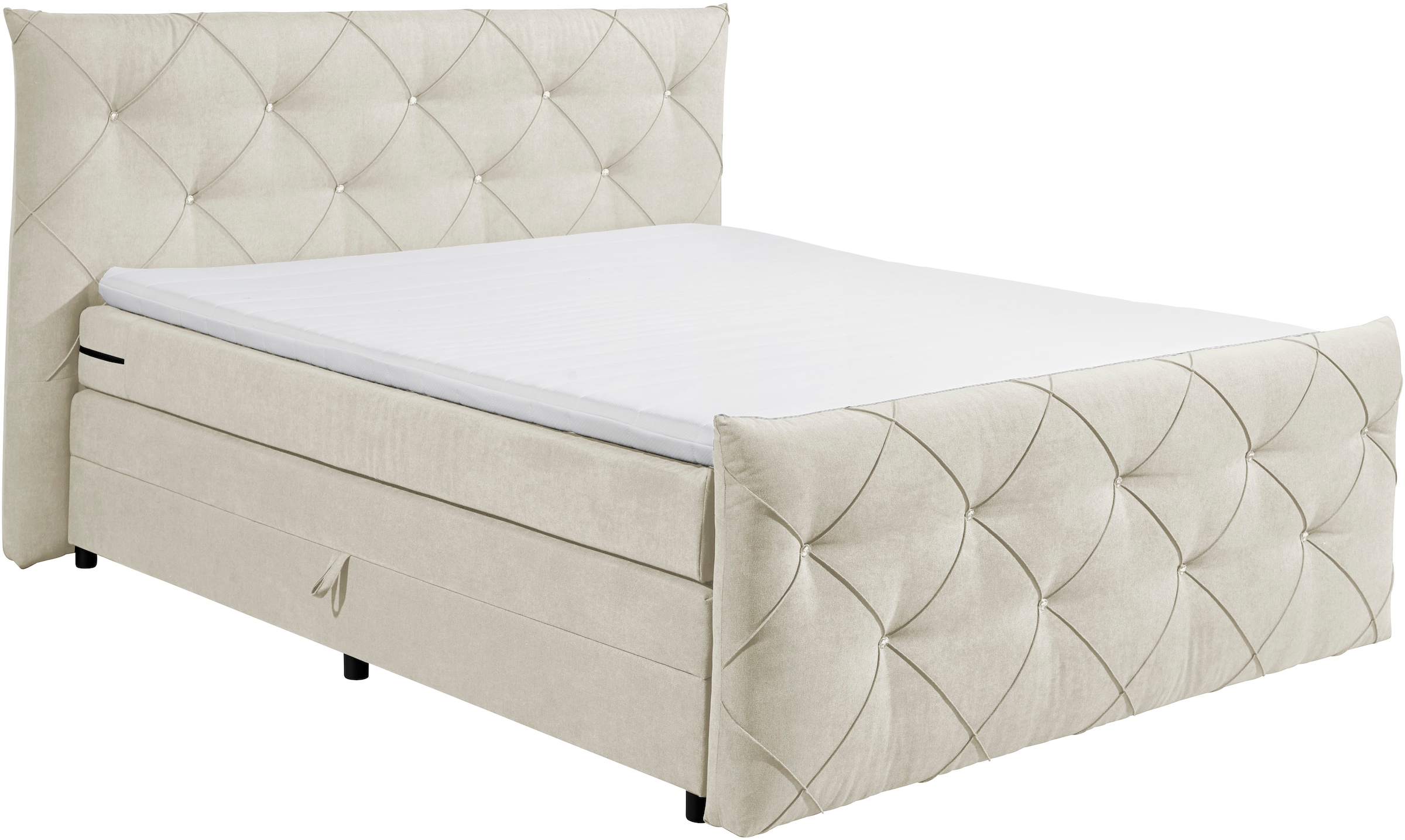 ED EXCITING DESIGN Boxspringbett »Villano«, mit Strasssteinen, Breite: 180cm, mit Bettkasten, inkl. Topper