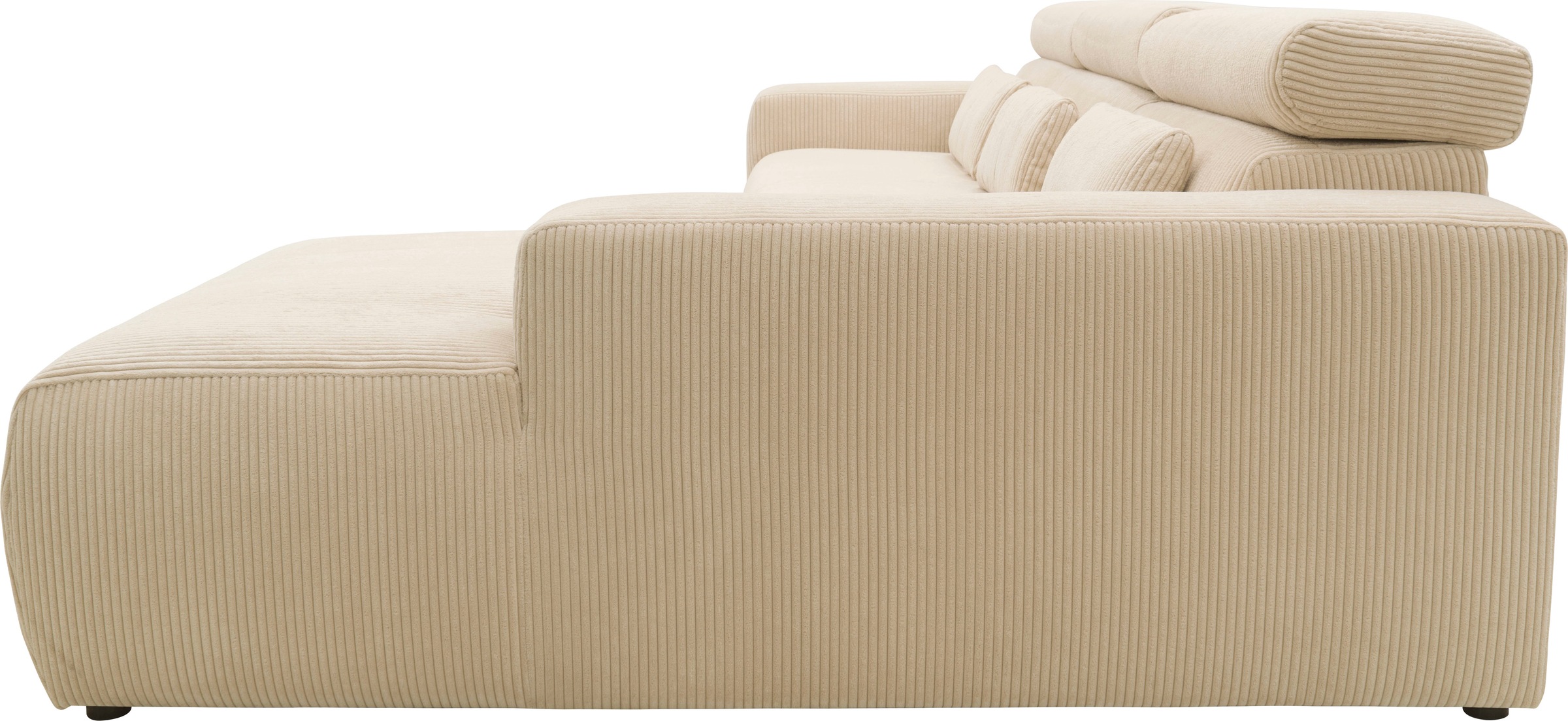 DOMO collection Ecksofa »Brandon B/T/H: 289/177/80 cm, whlw. mit Sitztiefenverstellung, L-Form«, ohne Sitztiefenverstellung, Cord, creme