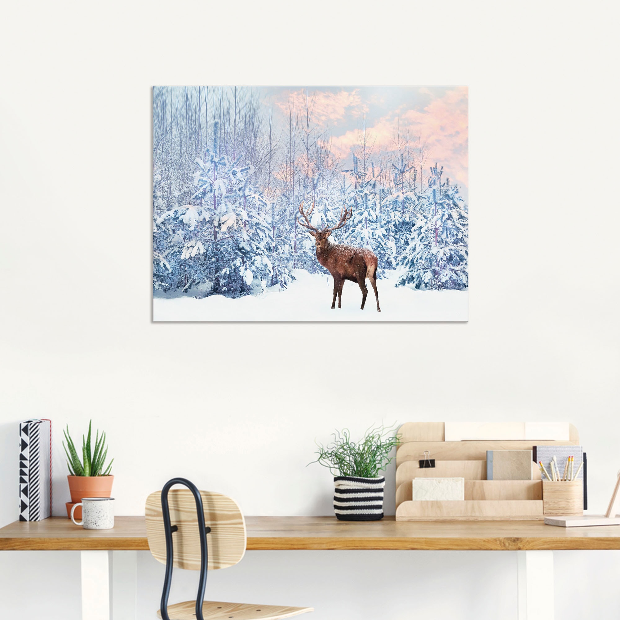Artland Wandbild »Hirsch im Winterwald«, Hirschbilder, (1 St.), als Leinwandbild, Poster in verschied. Größen