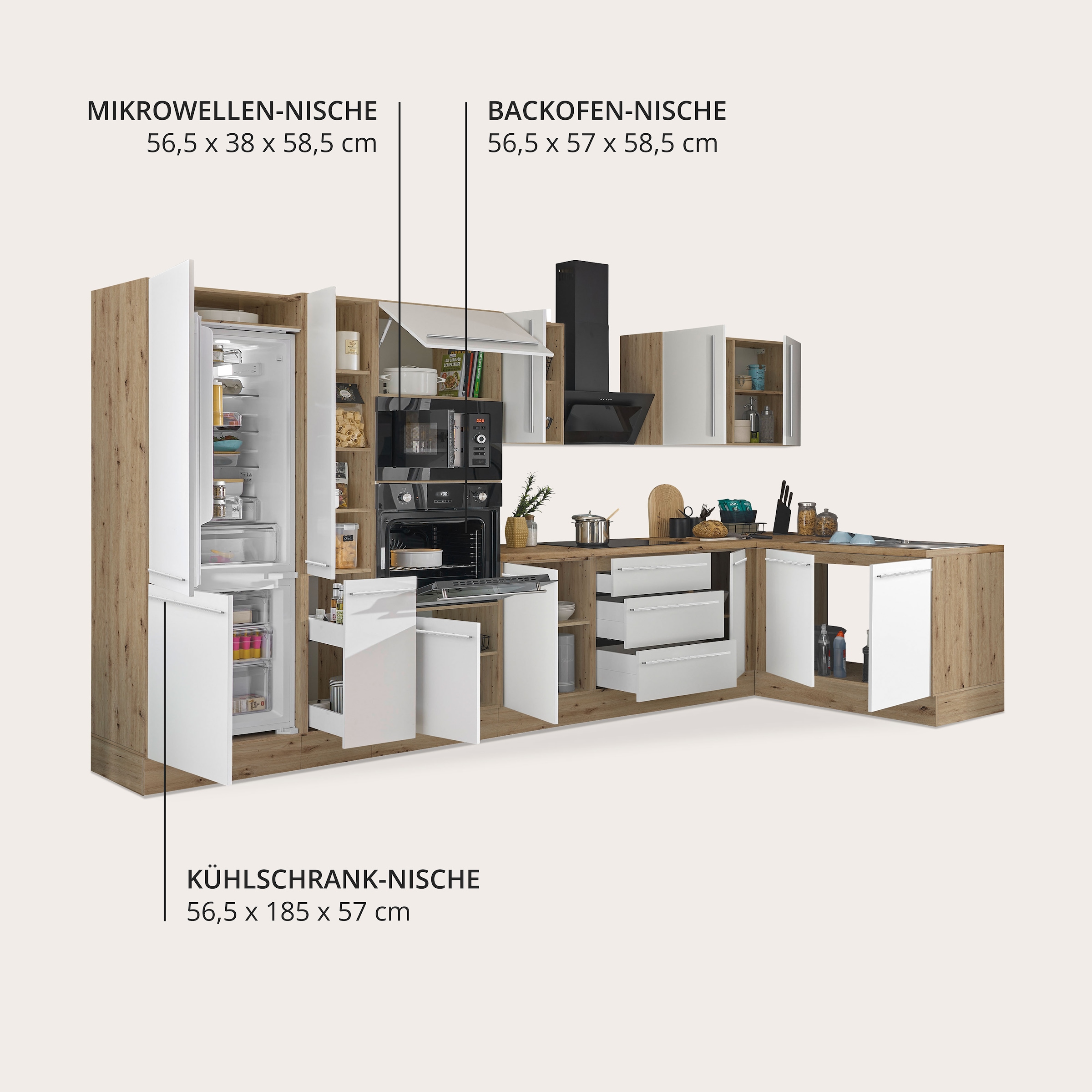KOCHSTATION Winkelküche »Florida, Stellbreite 360x165 cm« wahlweise mit E-Geräten, mit Softclose für Türen und Schubkästen