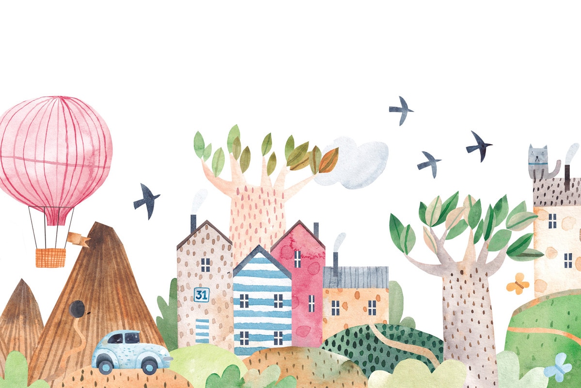 A.S. Création Vliestapete »Kinderzimmer-Tapete Häuser & Heißluftballon Bunt« matt glatt