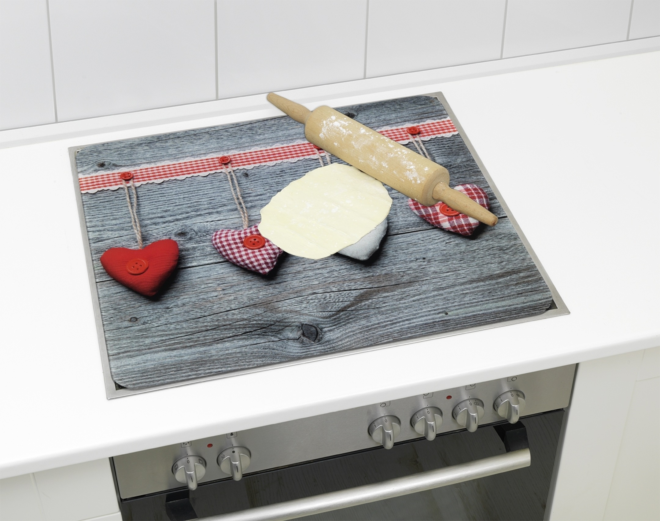 Thumbnail - WENKO Herd-Abdeckplatte "Multi Modell Herzen" Spritzschutz, Herdblende, Schneidbrett, für Glaskeramik-Kochfelder