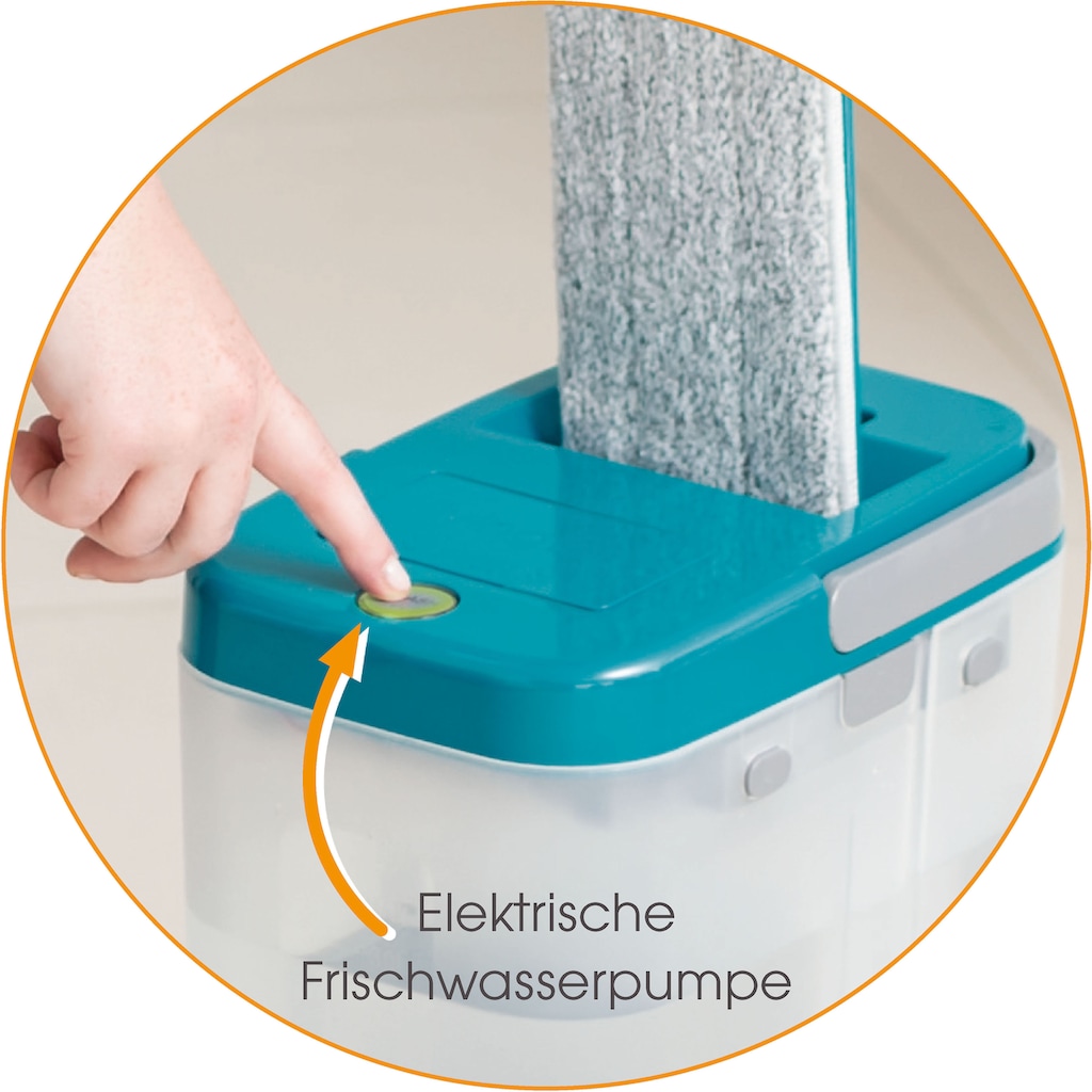 MediaShop Bodenwischer-Set »Livington Everclean Mop«, (Set, 1x Mop, 2x waschbare Mikrofaserpads), je 1x 60ml Reinigungskonzentrat für Parkett und Laminat/Fliesen