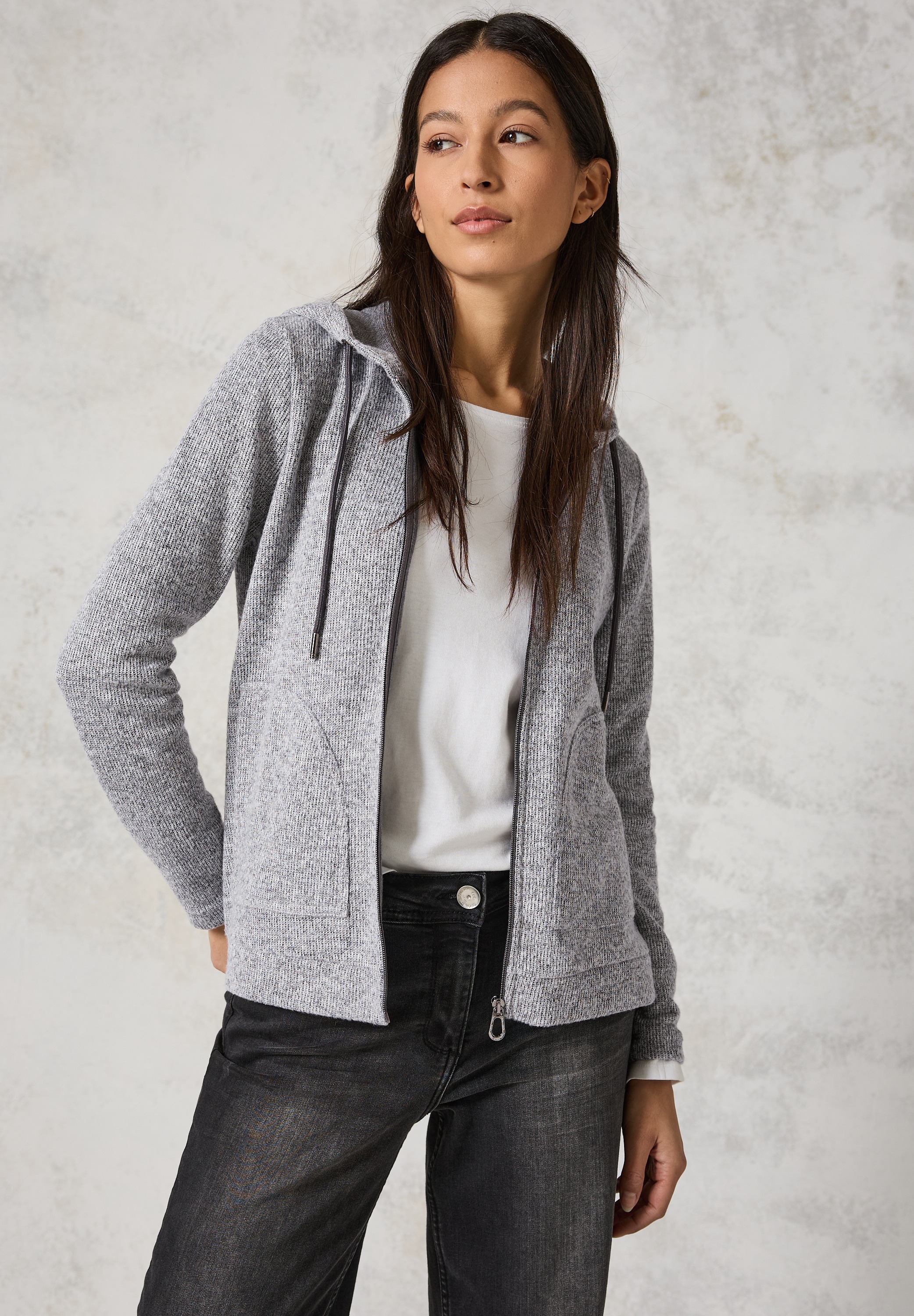 Cardigan, aus softem Materialmix