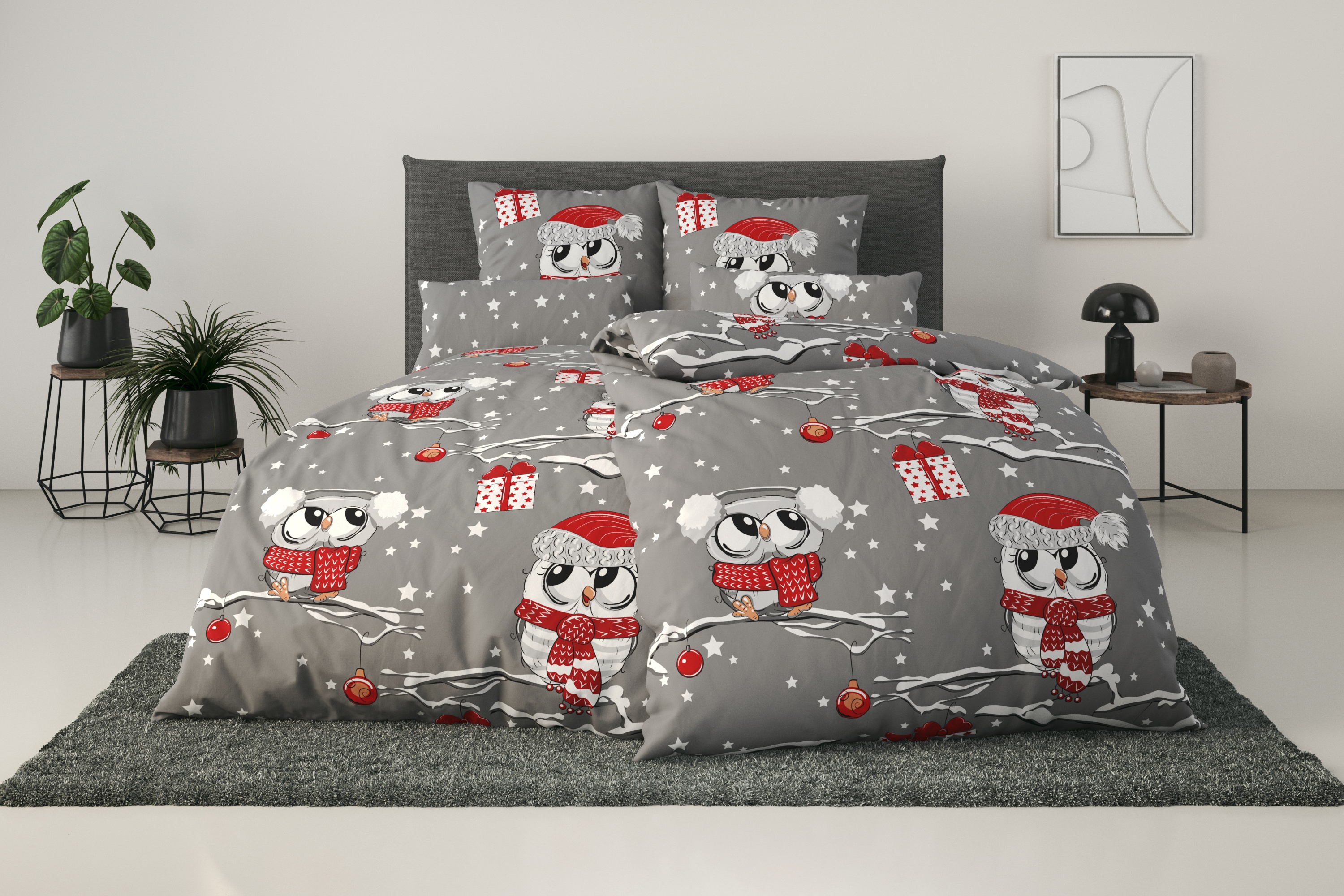 OTTO home Bettwäsche "Janina in Gr. 135x200 oder 155x220 cm" 2 100% Baumwolle, viele Winterdesigns: Patchwork, Schneemann, Eule, Bär