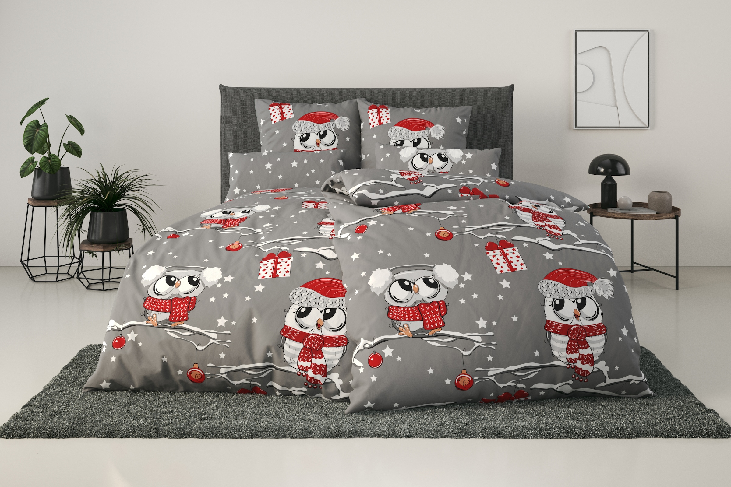 OTTO home Bettwäsche "Janina in Gr. 135x200 oder 155x220 cm" 2 Stk. 100% Baumwolle, viele Winterdesigns: Patchwork, Schneemann, Eule, Bär