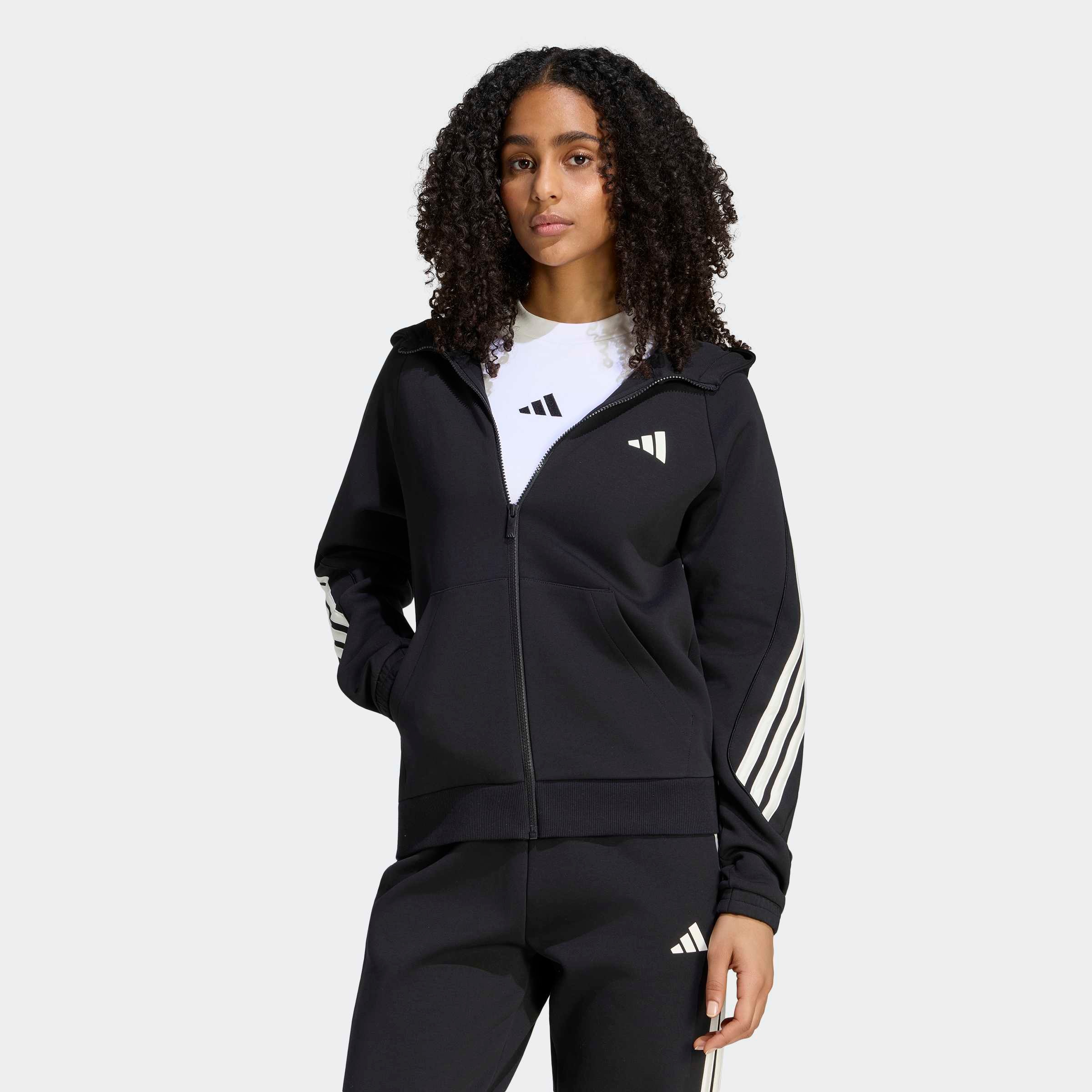 adidas Sportswear Kapuzensweatjacke "STADIUM 3-STREIFEN, DURCHGEHENDER REISSVERSCHLUSS" mit normaler Länge, aus Baumwolle und Polyester