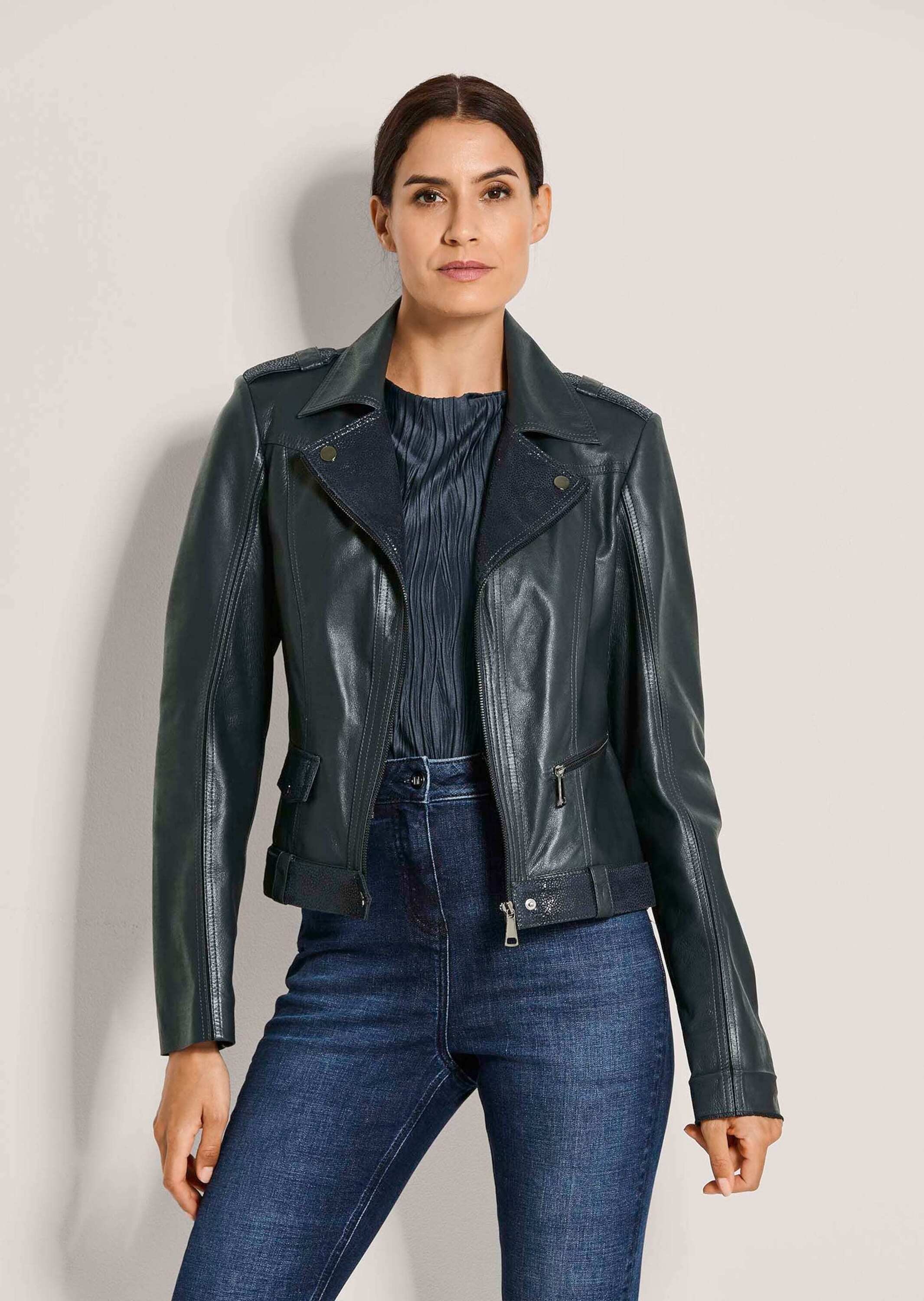 MADELEINE Lederjacke »Lederjacke Kurzjacke mit glänzender Oberfläche« Verkürzte Form