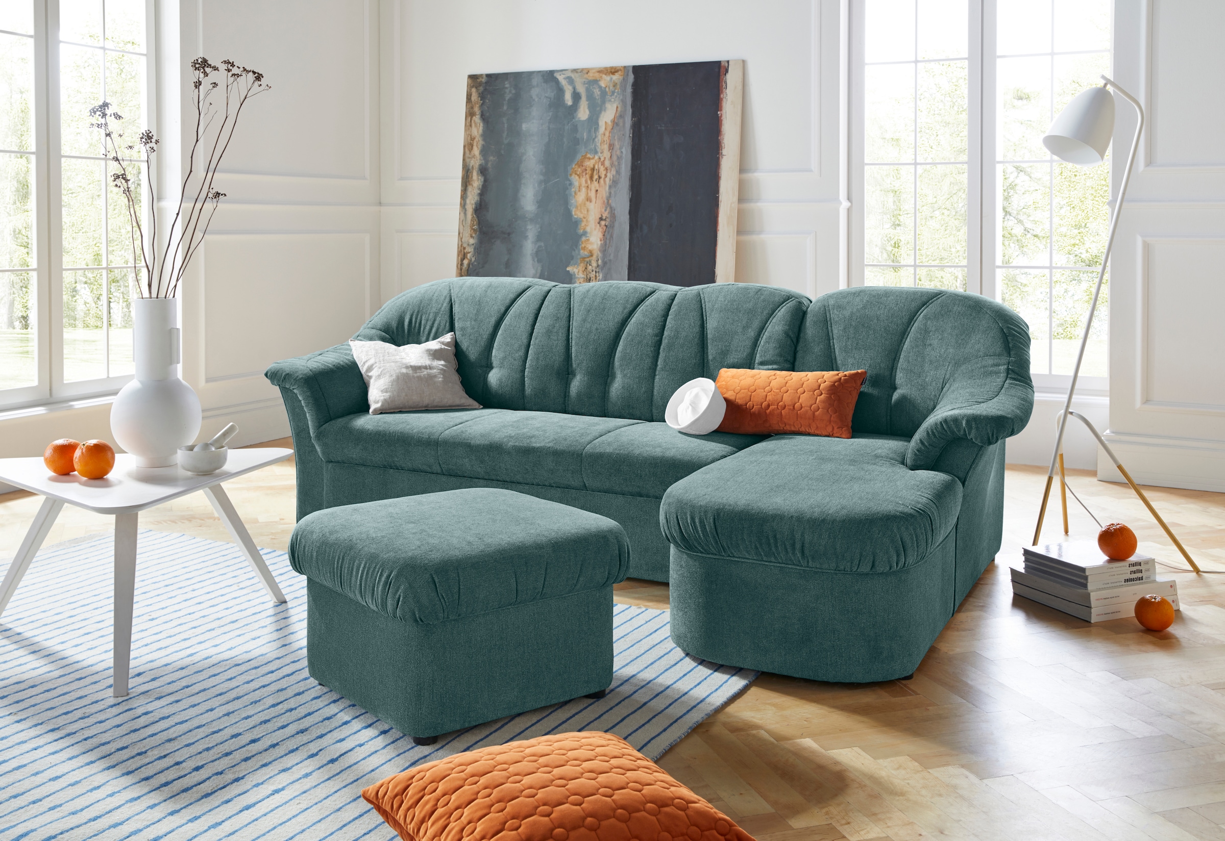 DOMO collection Ecksofa "Pegnitz, elegante Rückensteppung, komfortabel, L-F günstig online kaufen