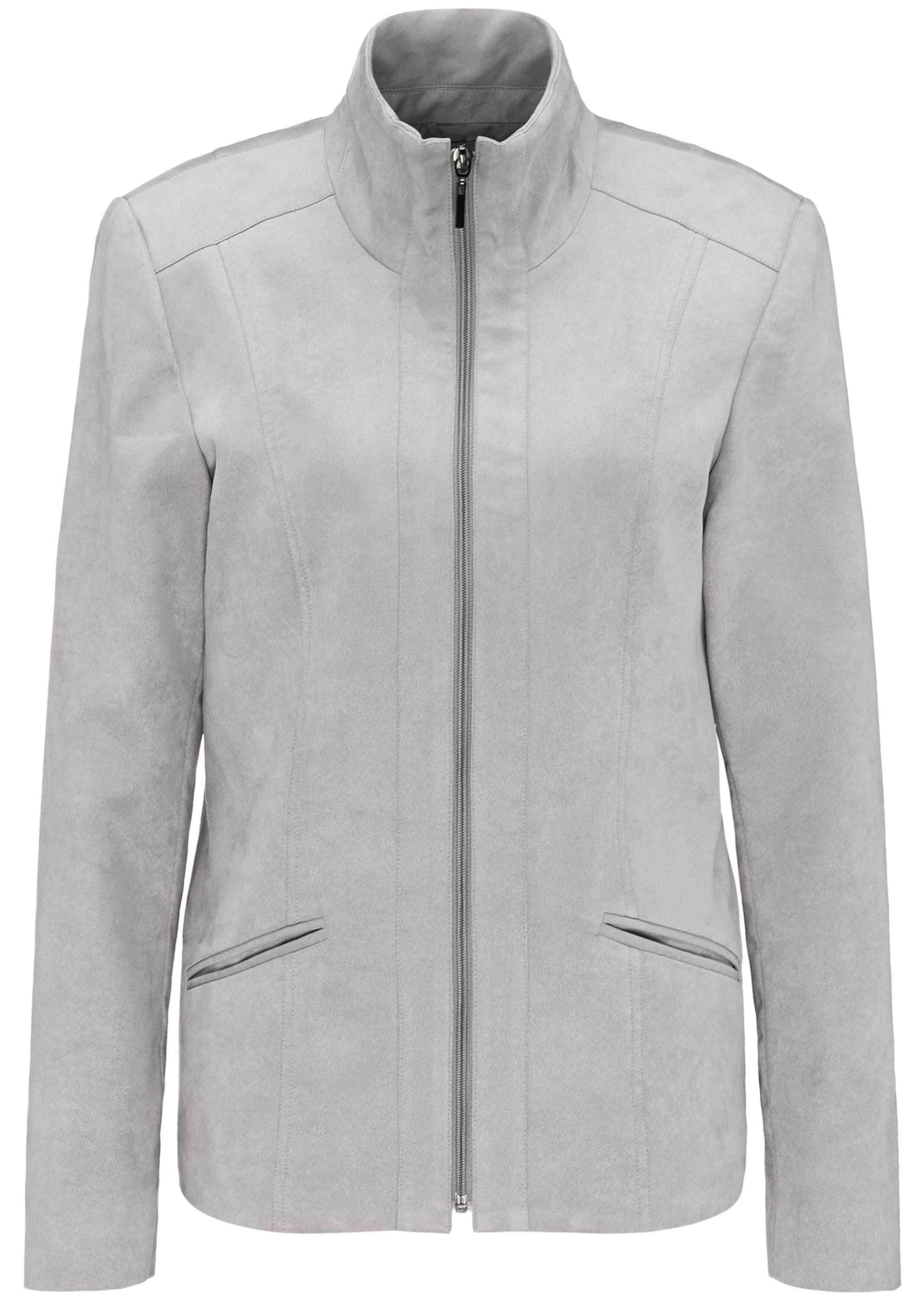 GOLDNER Damen Kurzjacke "Pflegeleichte Lederimitatjacke", grau, Gr. 46, Obermaterial: 100% Polyester PES., Jacken