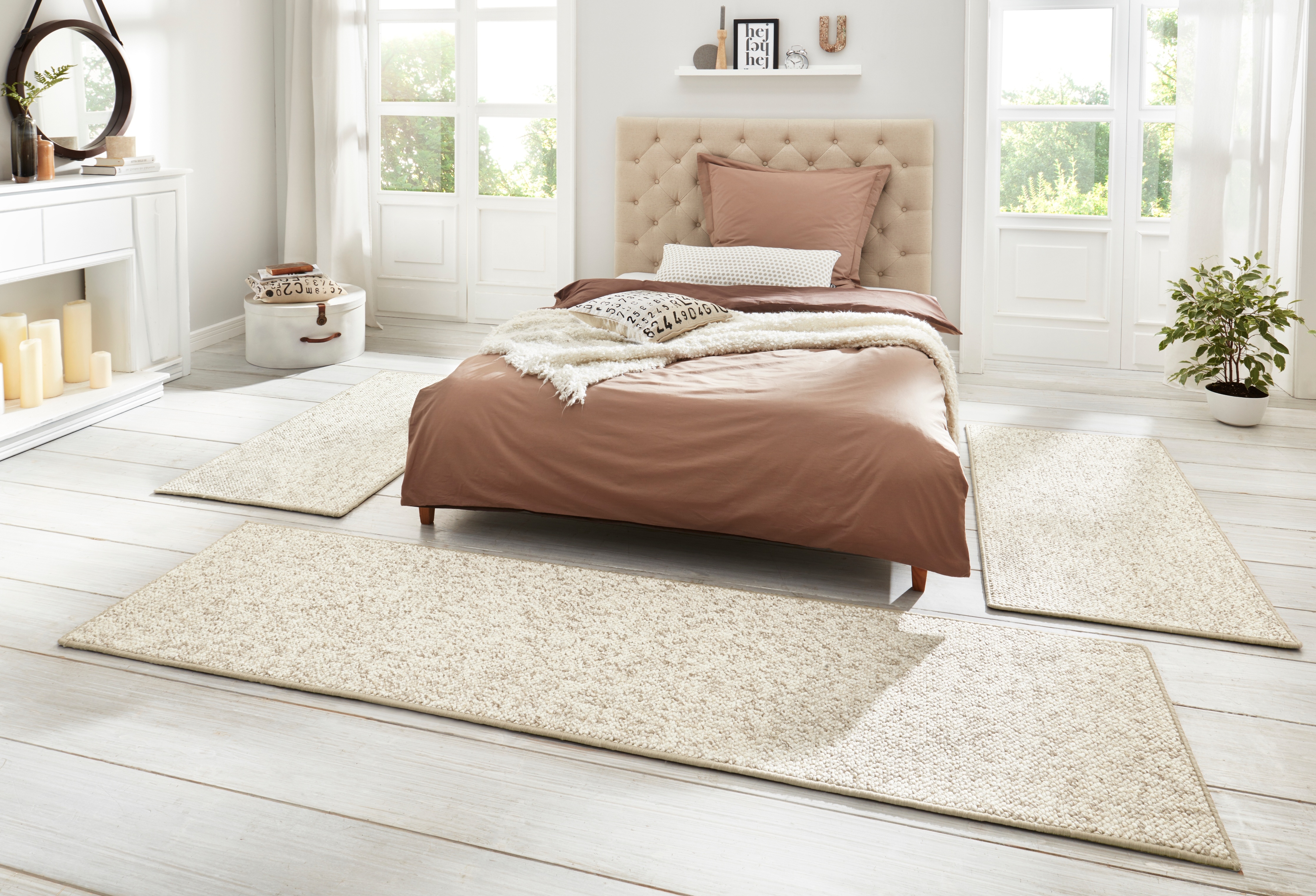 Bettumrandung HANSE HOME, H:12mm, beige, Obermaterial: 100% Polypropylen, Schlafzimmer, Bettumrandungen, "Wolly 2", Bettvorleger, 3-teiliger Läufer