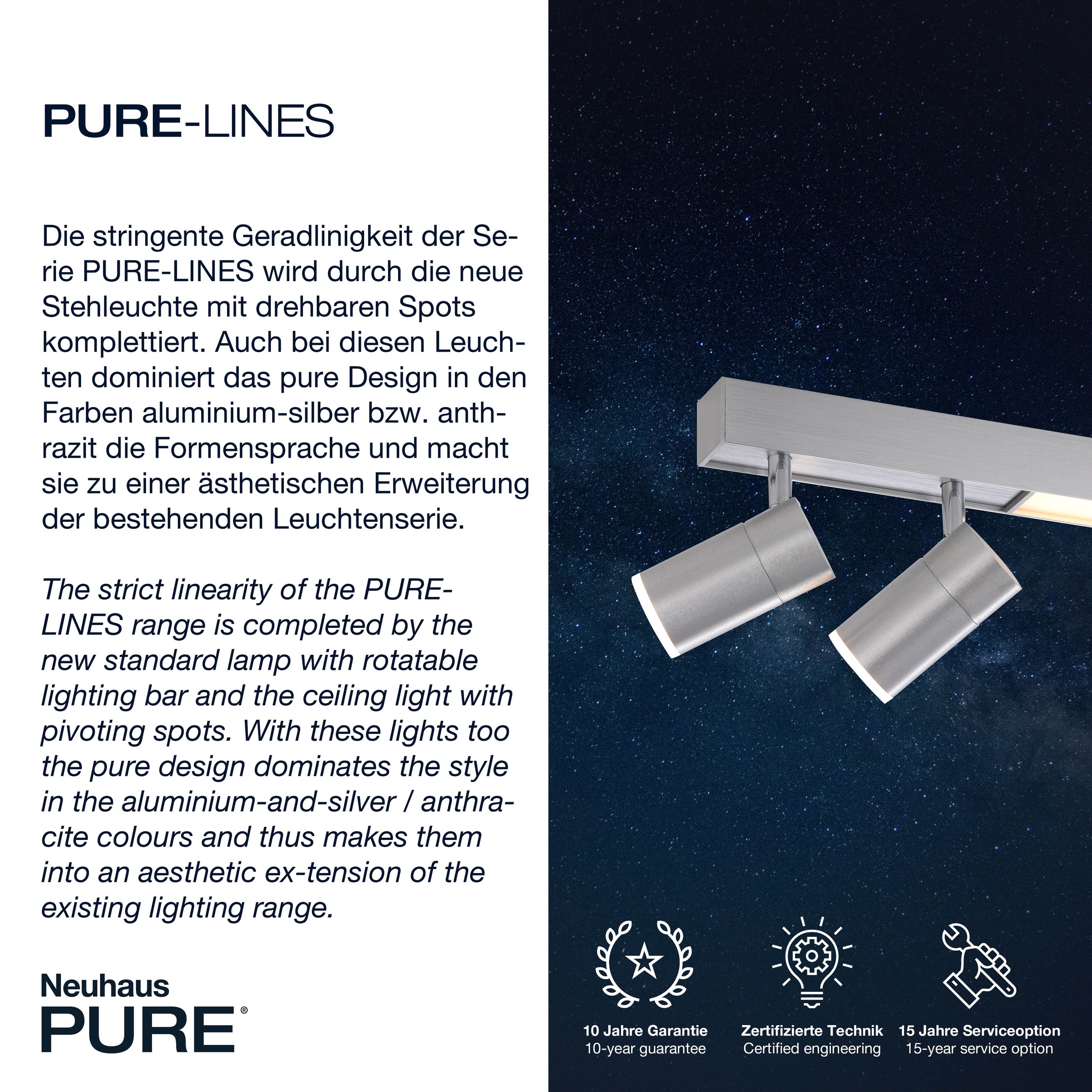 Neuhaus PURE LED Deckenleuchte »PURE Lines Spot« LED-Board 1 Stk. warmweiß - kaltweiß Spots dreh- & schwenkbar, CCT, dimmbar per Fernbedienung