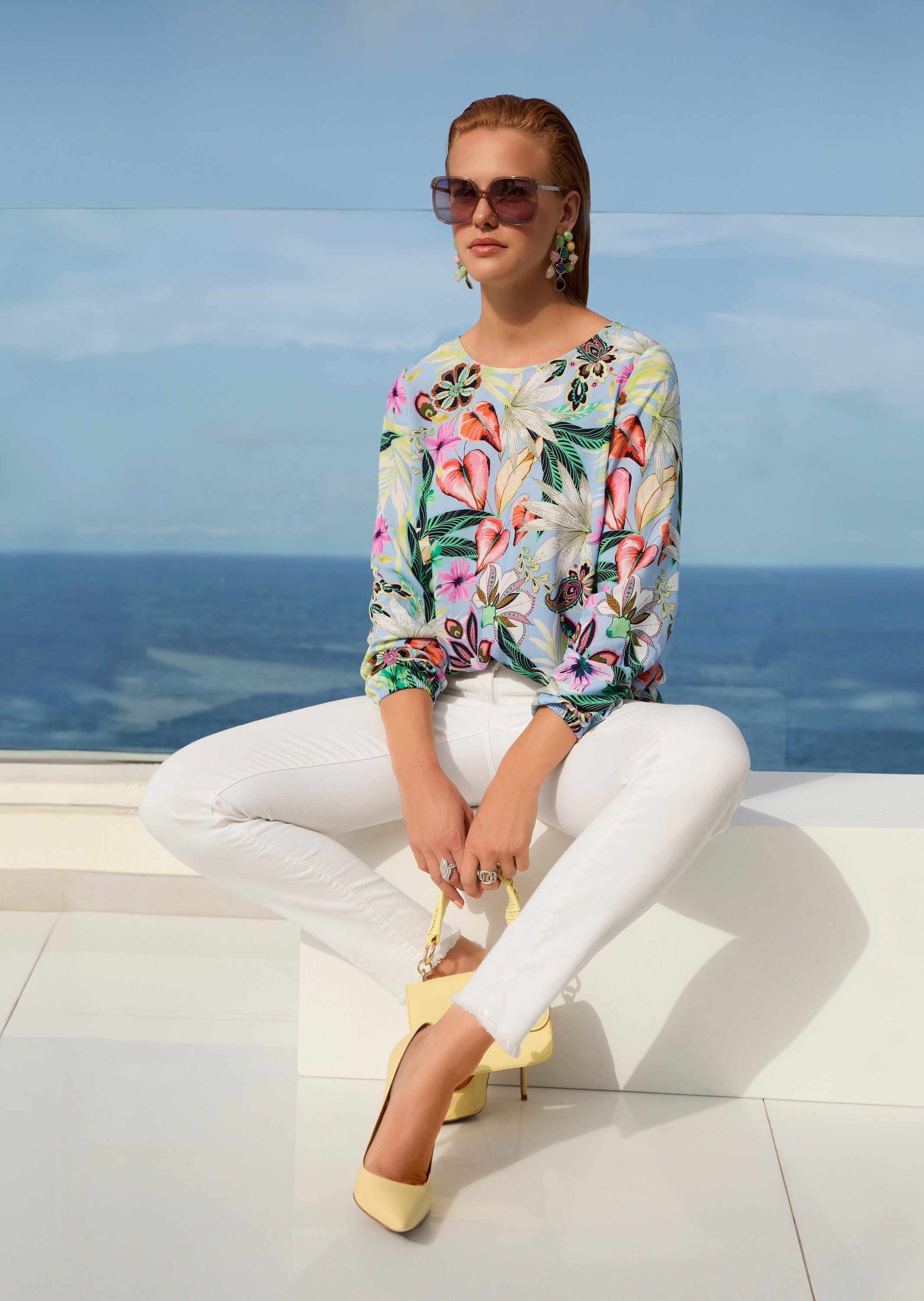 MADELEINE "Blusenshirt Fließende Viskosebluse mit Blumenmuster" Gummibündchen