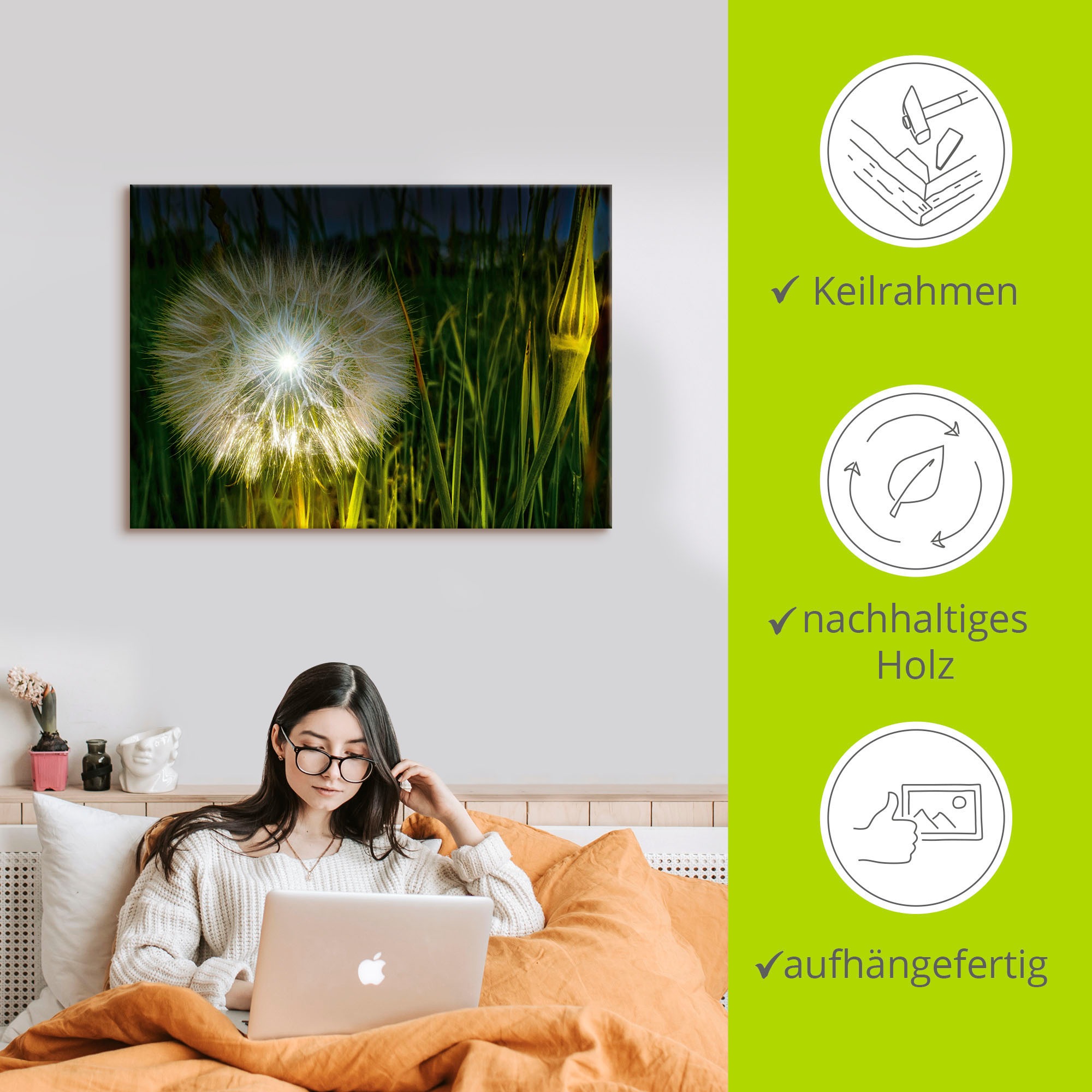 Artland Wandbild »Pusteblume Nachts beleuchtet.«, Blumenbilder, (1 St.), als Alubild, Leinwandbild, Wandaufkleber oder Poster in versch. Größen