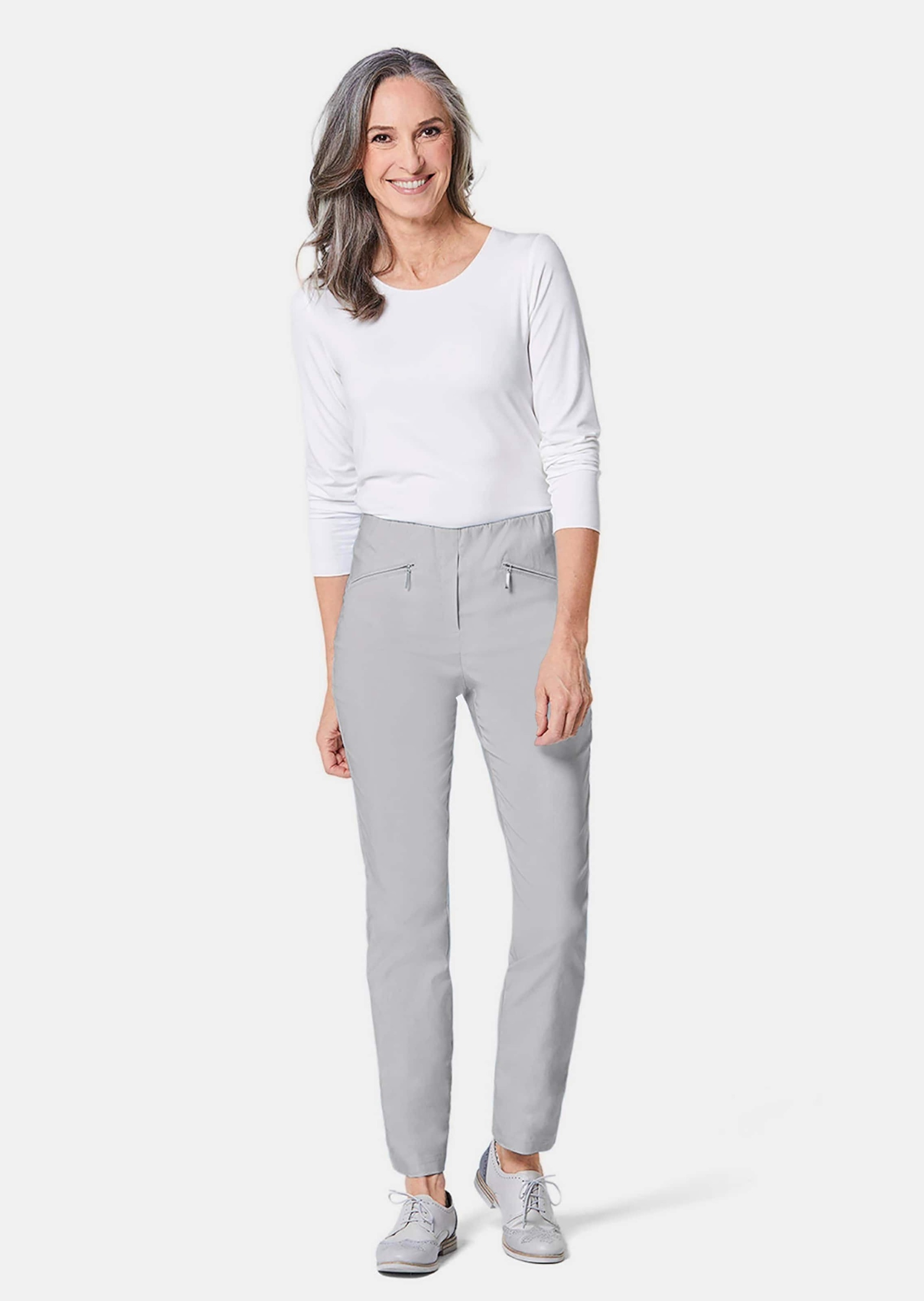 2-in-1-Hose GOLDNER "Kurzgröße Schlupfhose LOUISA mit Steppnähten", Damen, Gr. 23, K-Gr, beige (stein), Obermaterial: 67% Baumwolle CO. 28% Polyamid PA. 5% Elasthan EL., Hosen 3