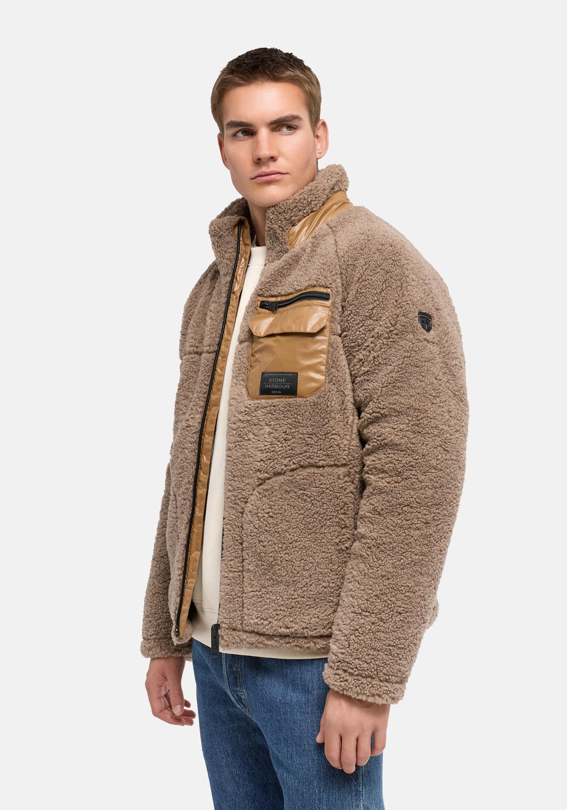Stone Harbour Plüschjacke "Sorees XX" ohne Kapuze Warme Herren Winterjacke aus weichem Teddy-Fleece
