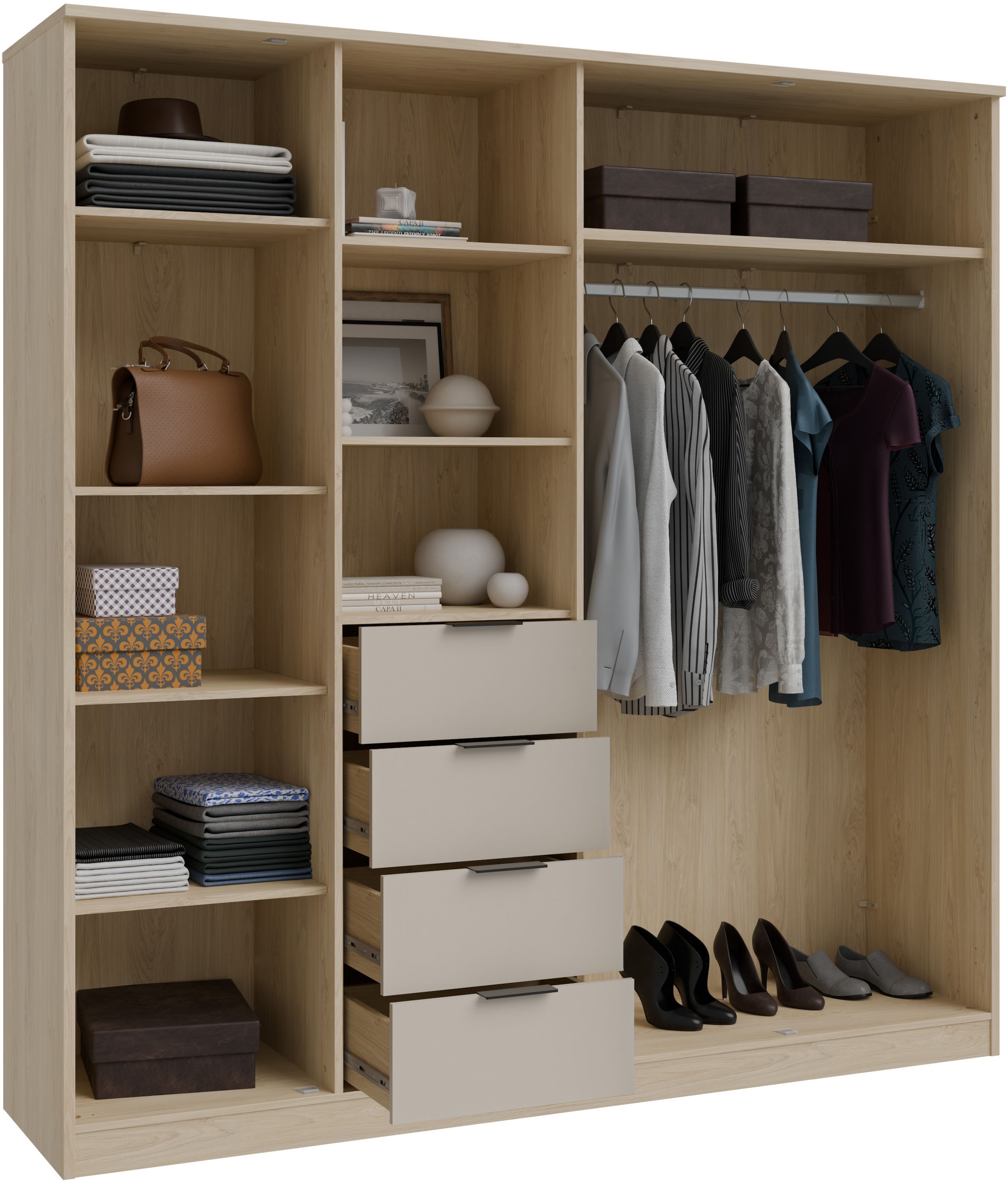 FORTE Kleiderschrank »Forte FORTASTA, 4 Schubladen, offene Ablage« B/H/T 207,5/212,7/52,7 cm, Spiegeltüre