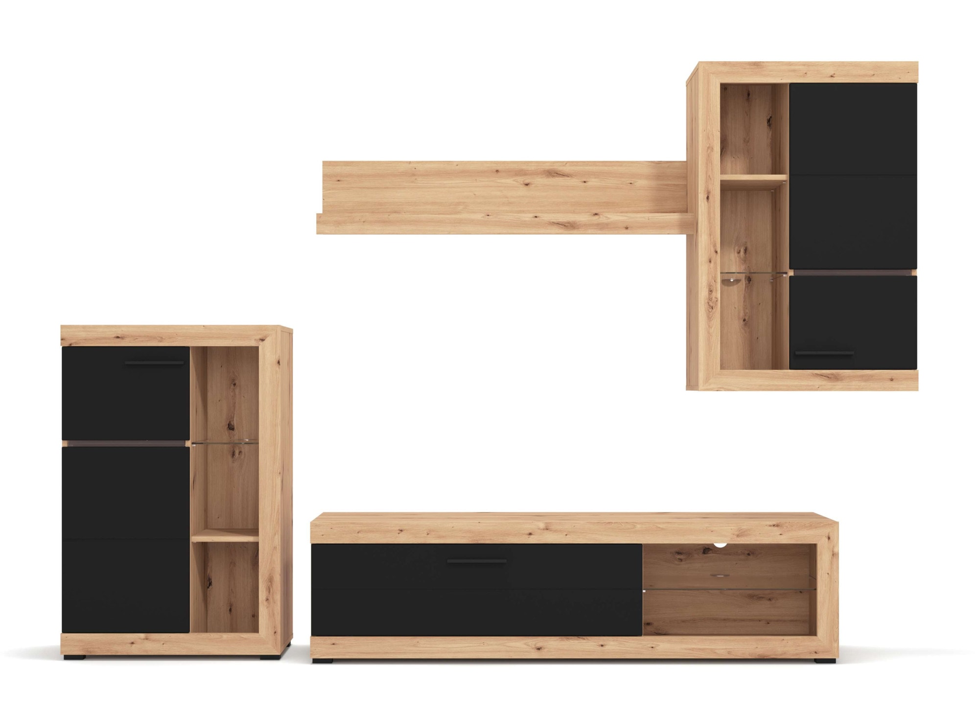 INOSIGN Wohnzimmer-Set »Rosso Wohnwand, Mediawand, Anbauwand, für TV bis 60', Breite 267 cm«, (Komplett-Set, 4 St., 4-st), Set besteht aus Highboard, TV-board, Wandregal und Hängeschrank