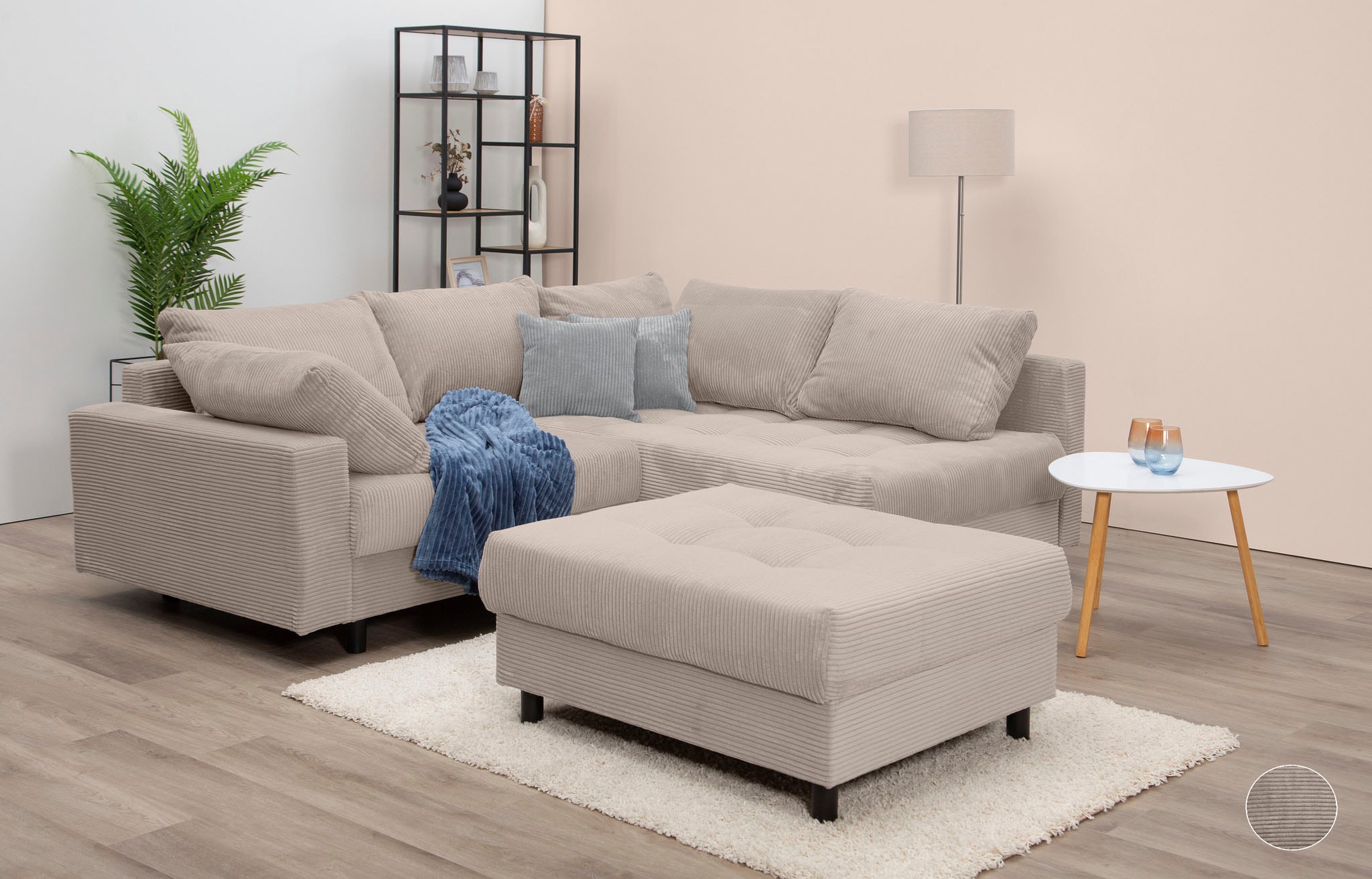 COLLECTION AB Ecksofa "Toni L-Form, B: 215 cm, XXL-Liegefläche 178x190 cm mit Hocker" Set: Sofa & Hocker, 2 Zierkissen, Federkern, frei stellbar